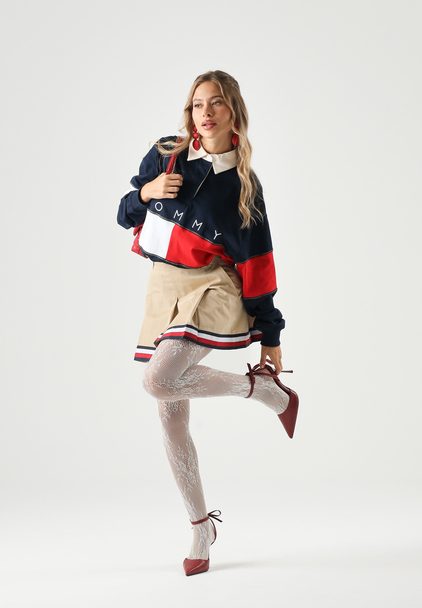 TOMMY JEANS polo rugby Tommy Flag Jersey Oversized Rugby Shirt Dark Night Navy blu bianco e rosso donna. DW0DW22827 C1G TOMMY JEANS