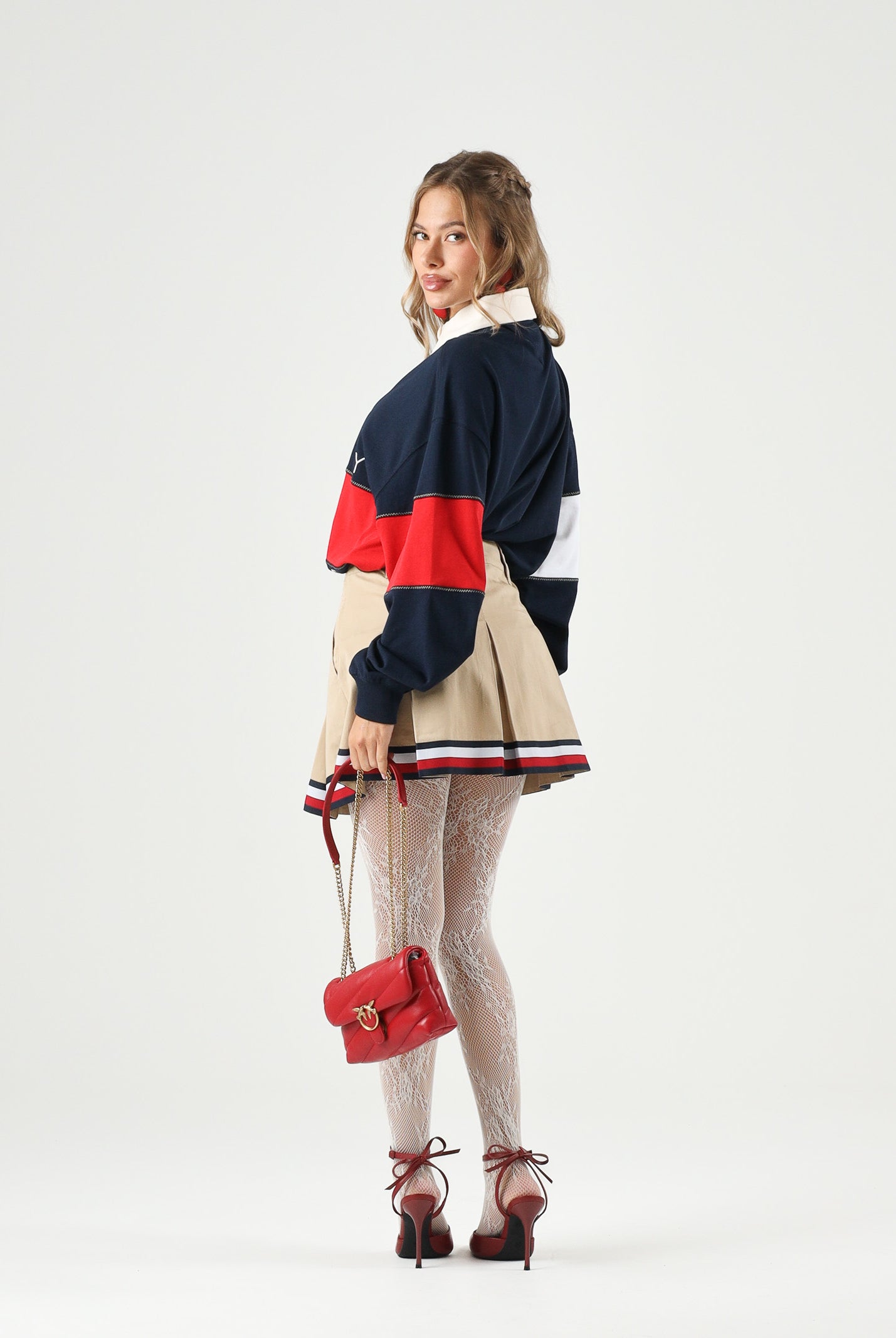 TOMMY JEANS polo rugby Tommy Flag Jersey Oversized Rugby Shirt Dark Night Navy blu bianco e rosso donna. DW0DW22827 C1G TOMMY JEANS
