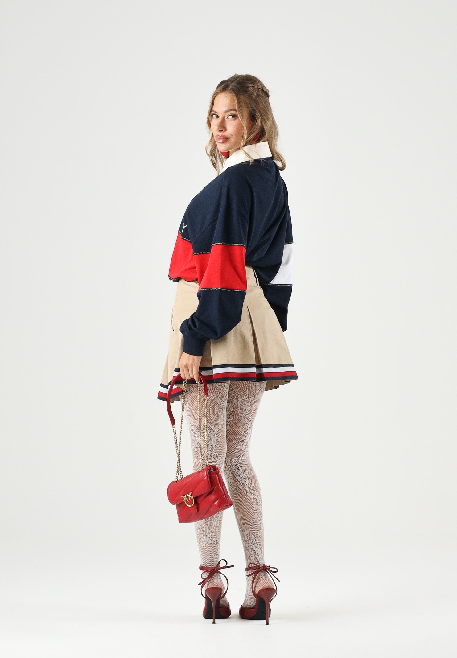 TOMMY JEANS polo rugby Tommy Flag Jersey Oversized Rugby Shirt Dark Night Navy blu bianco e rosso donna. DW0DW22827 C1G TOMMY JEANS