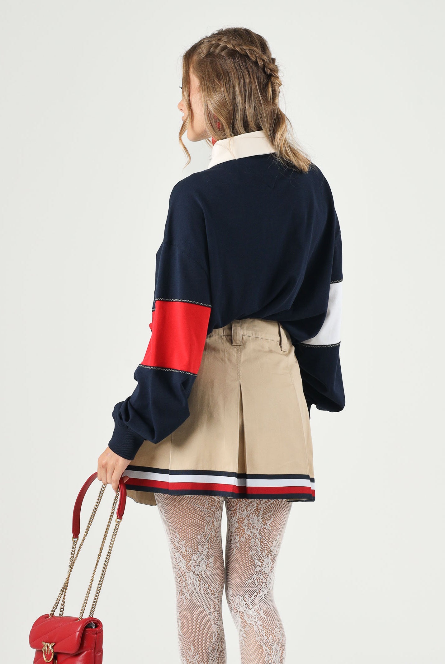 TOMMY JEANS polo rugby Tommy Flag Jersey Oversized Rugby Shirt Dark Night Navy blu bianco e rosso donna. DW0DW22827 C1G TOMMY JEANS
