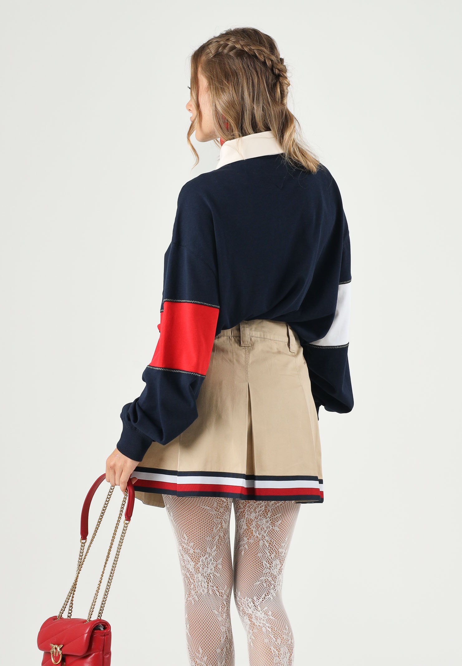TOMMY JEANS polo rugby Tommy Flag Jersey Oversized Rugby Shirt Dark Night Navy blu bianco e rosso donna. DW0DW22827 C1G TOMMY JEANS