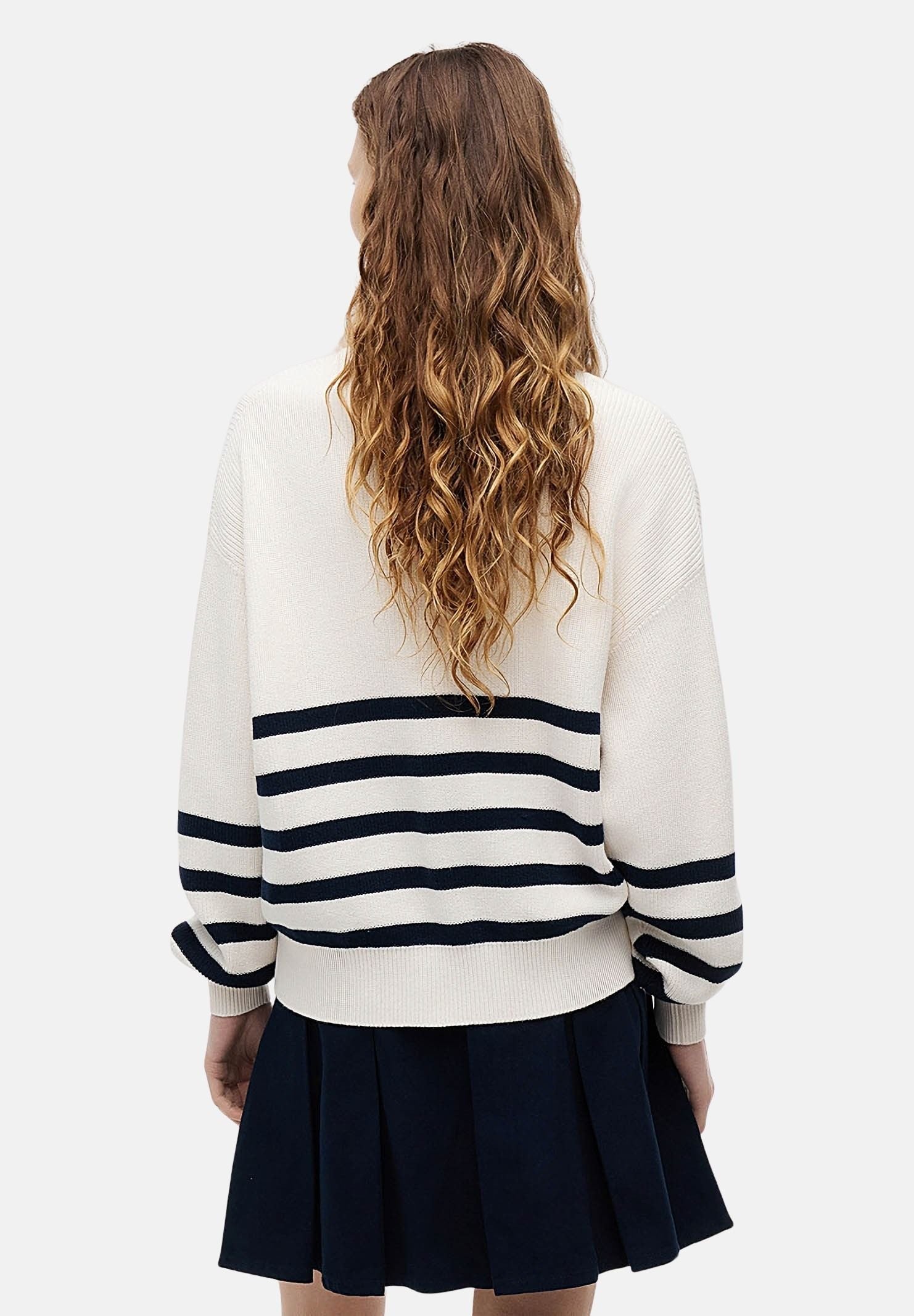 TOMMY JEANS maglione Tommy Badge Stripe Quarter-Zip Jumper Ancient White Stripe bianco/panna donna. DW0DW22928 YBH TOMMY JEANS