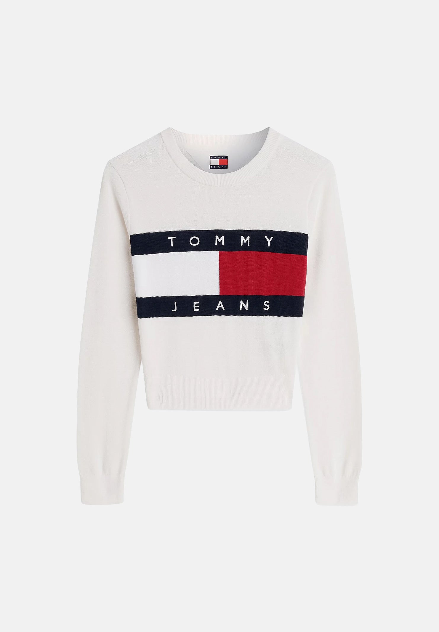 TOMMY JEANS Maglia girocollo Tommy Flag Crew Neck Jumper Ancient White bianco/panna donna. DW0DW22930 YBH TOMMY JEANS