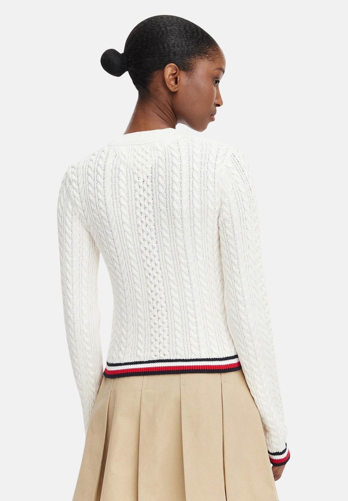 TOMMY JEANS Pullover girocollo TJW RWB bianco da donna con lavorazione a trecce DW0DW22933 YBH TOMMY JEANS