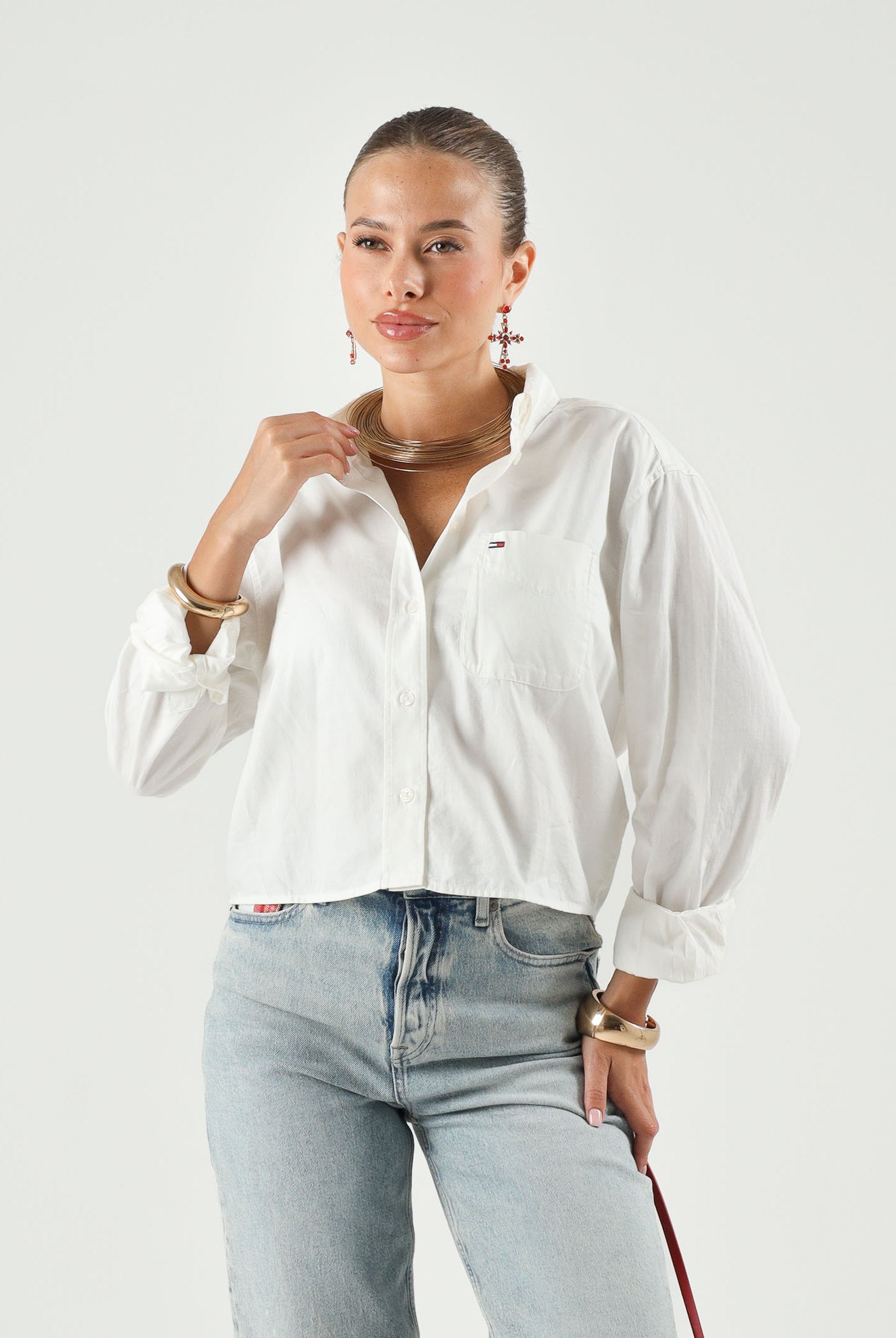 TOMMY JEANS camicia cropped TJW Rlx Crop Shirt Ecru bianco donna. DW0DW22943 YBL TOMMY JEANS