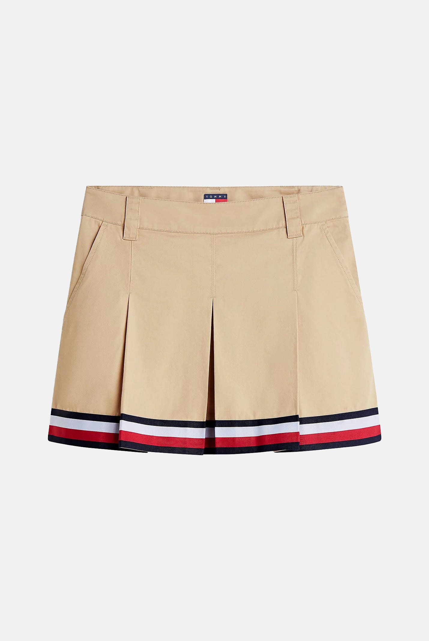 TOMMY JEANS minigonna pieghettata Global Stripe Tape Pleated Mini Skirt Gentle Gold beige da donna. DW0DW22969 AB9 TOMMY JEANS