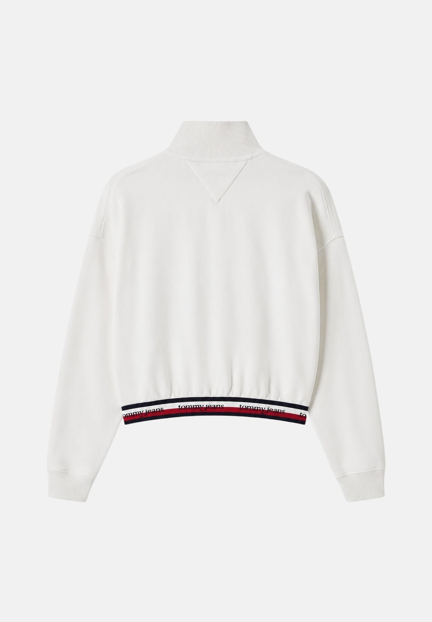 TOMMY JEANS Felpa con zip BOXY QUARTER, ecru-bianco da donna, con fondo righe tricolore<BR/> DW0DW23144 YBL TOMMY JEANS