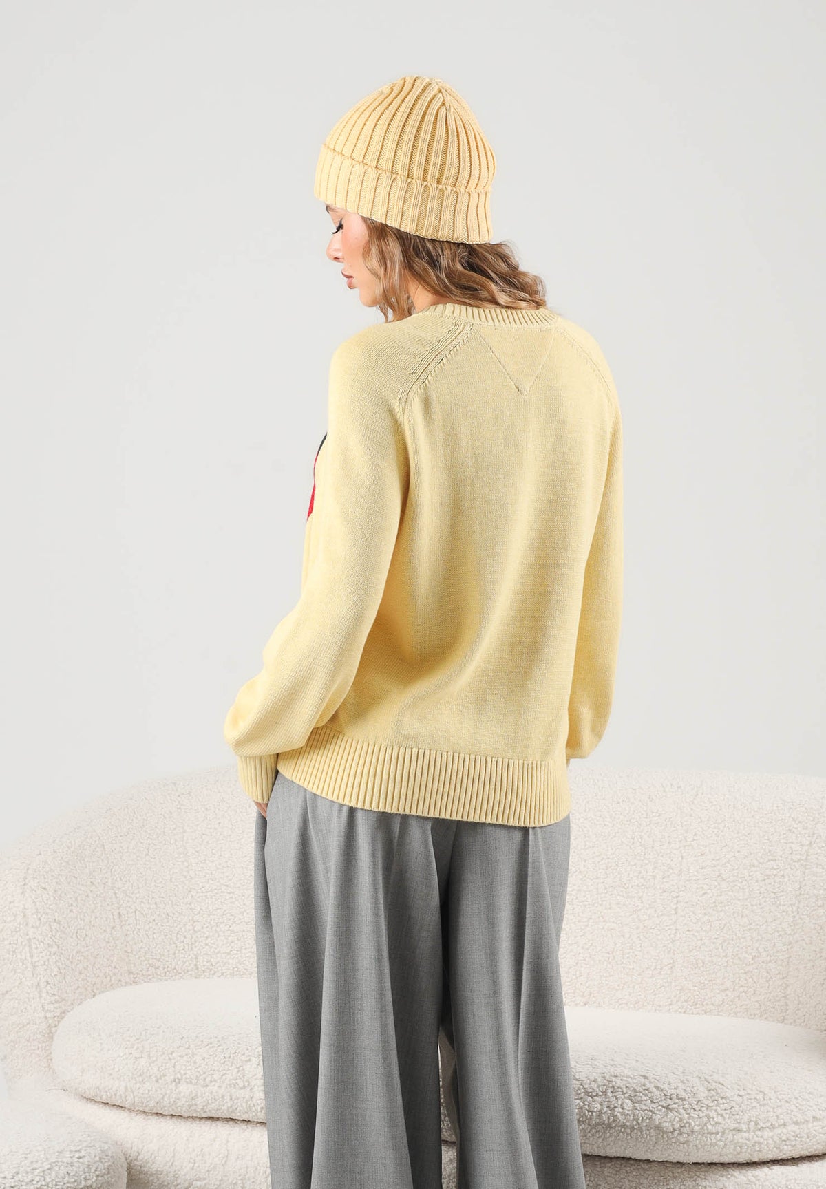 TOMMY JEANS Maglione girocollo FLAG CREW NECK JUMPER giallo crema da donna DW0DW23450 ZF9 TOMMY JEANS