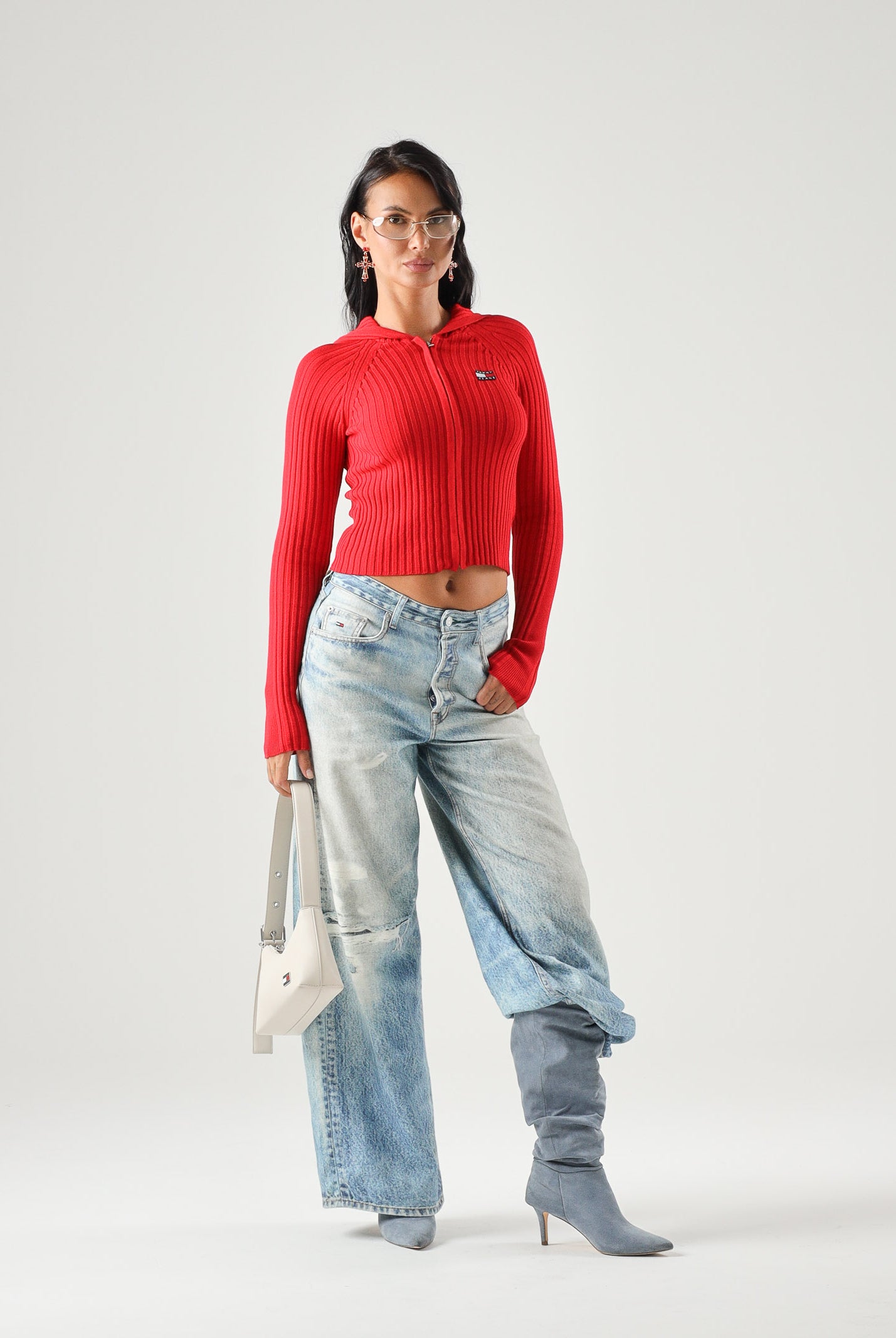 TOMMY JEANS jeans larghi a vita media con dettagli distressed Denim Medium blu denim donna. DW0DW23466 1A5 TOMMY JEANS