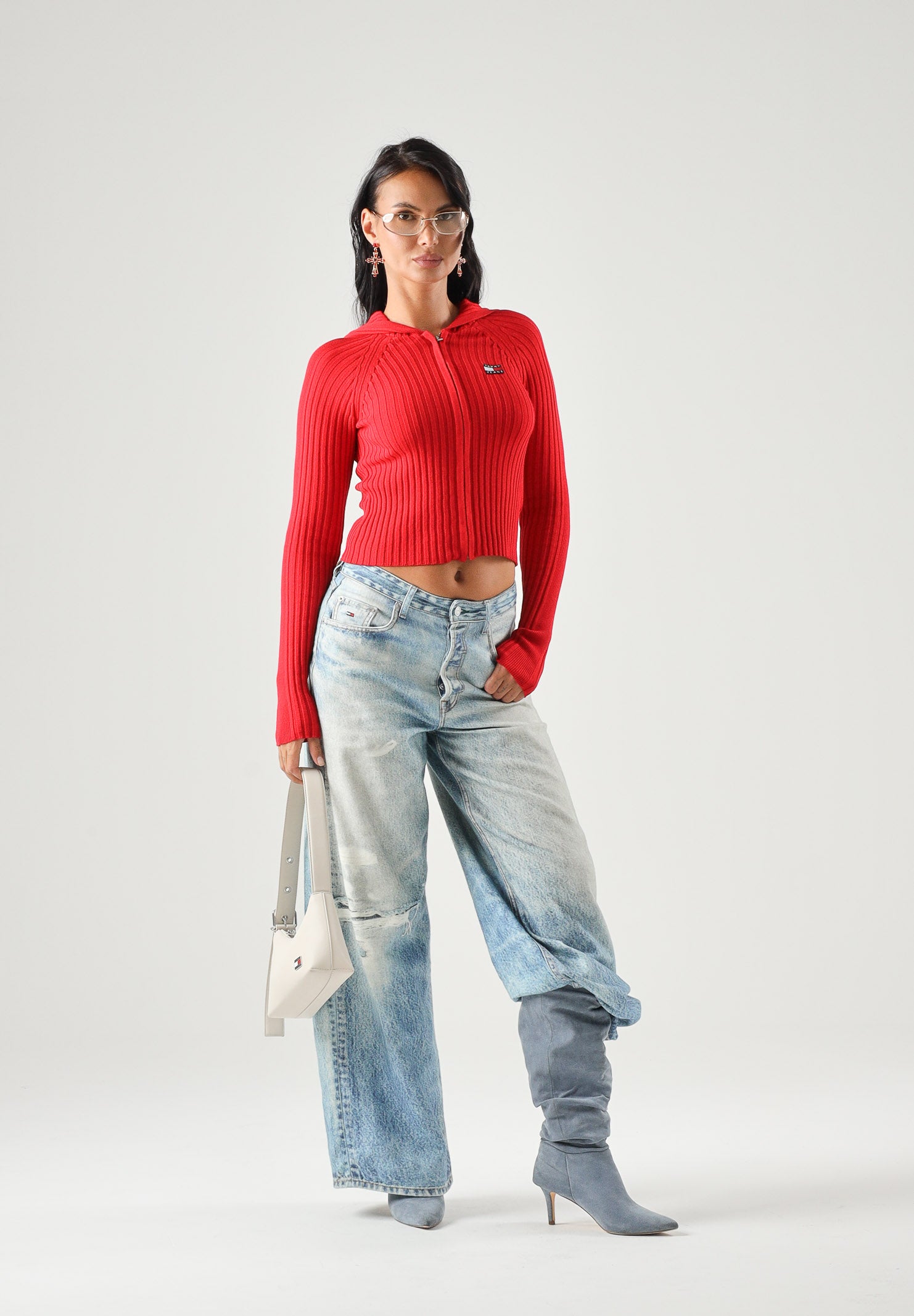 TOMMY JEANS jeans larghi a vita media con dettagli distressed Denim Medium blu denim donna. DW0DW23466 1A5 TOMMY JEANS