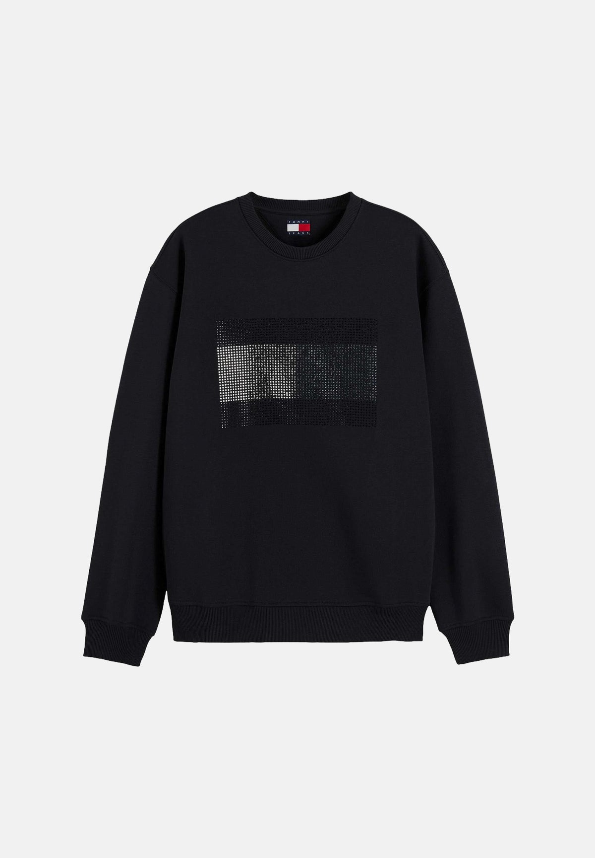 TOMMY JEANS Felpa girocollo FESTIVE DIAMANTÉ LOGO FLEECE nera da donna con strass DW0DW23579 BDS TOMMY JEANS