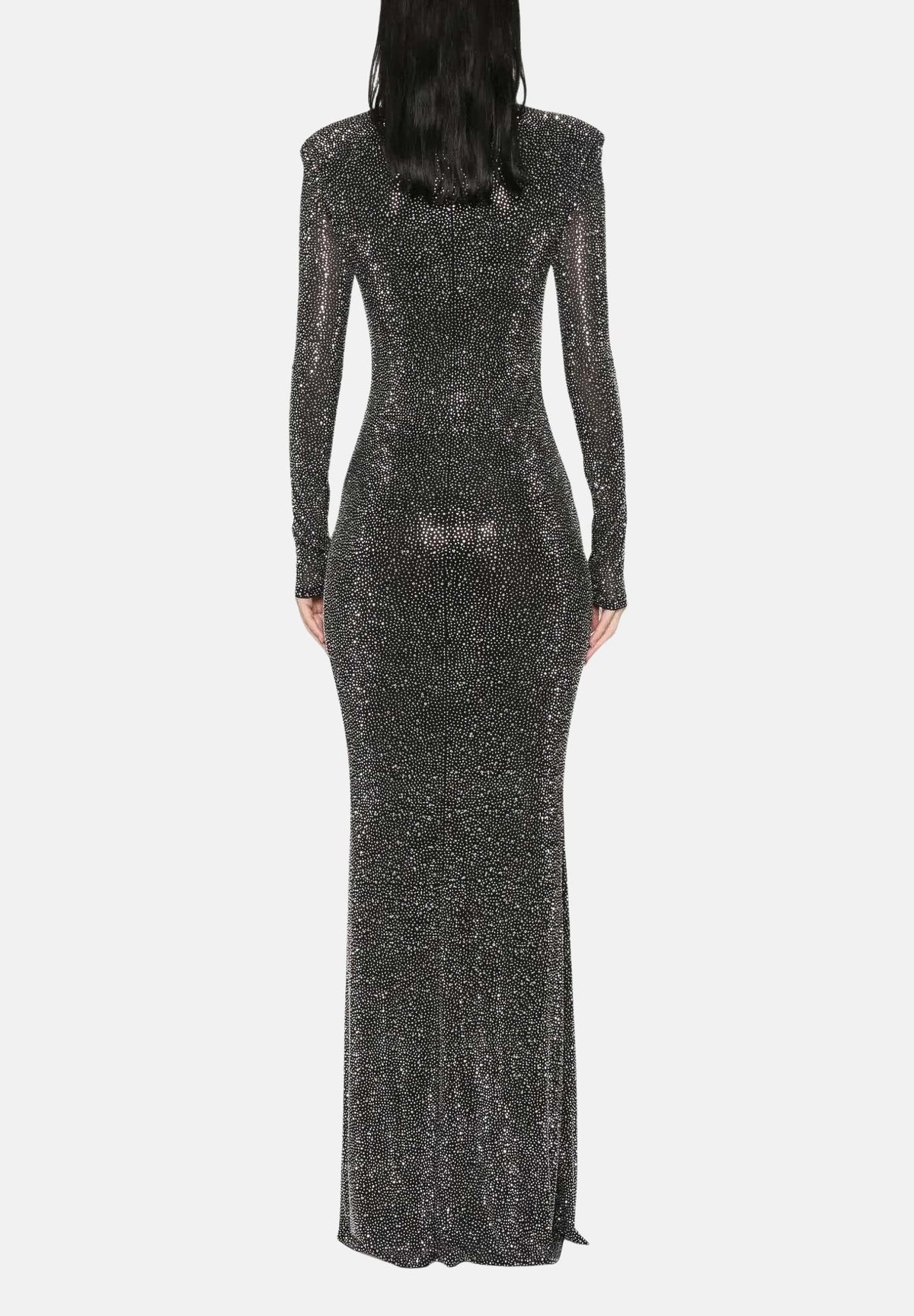 TWENTY FOURHAITCH Abito LUREX lungo nero argento da donna con maniche lunghe e finitura brillante A0174NAR62A . TWENTY FOURHAITCH
