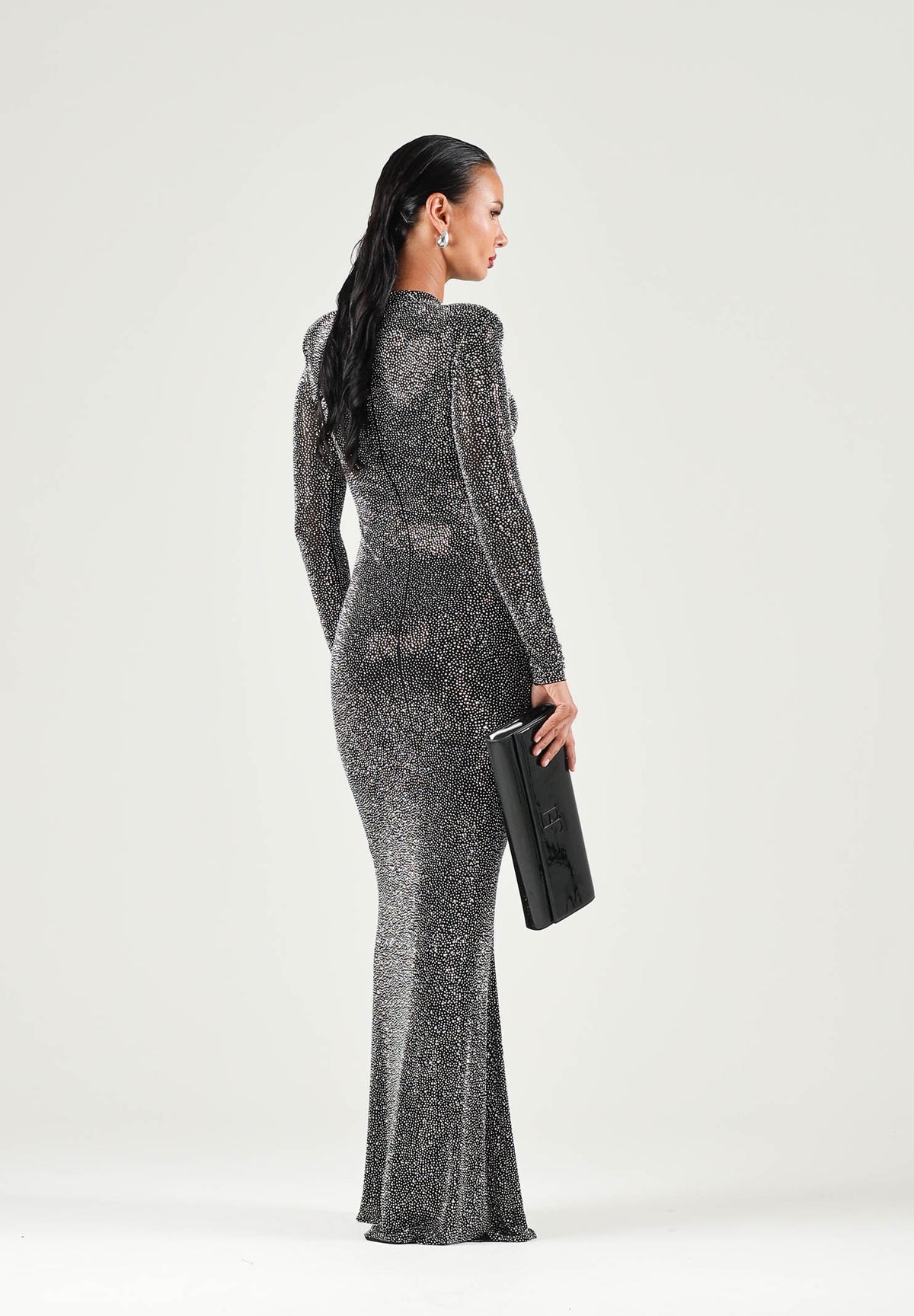 TWENTY FOURHAITCH Abito LUREX lungo nero argento da donna con maniche lunghe e finitura brillante A0174NAR62A . TWENTY FOURHAITCH