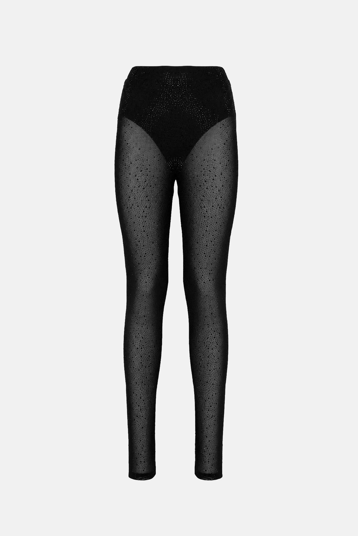 TWENTY FOURHAITCH Leggings SERAPHYNE nero da donna, con vita alta, inserti trasparenti impreziositi da strass luminosi A0183NER62A . TWENTY FOURHAITCH