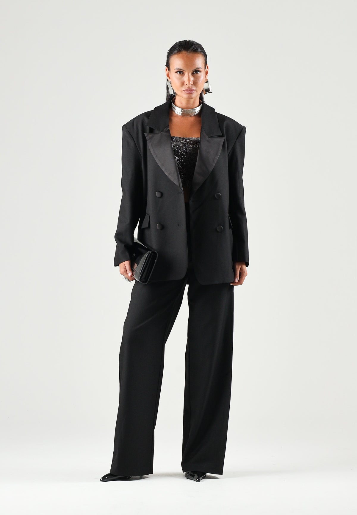 TWENTY FOURHAITCH Giacca- blazer doppiopetto nero da donna con revers in raso coordinati A0203NER62A . TWENTY FOURHAITCH