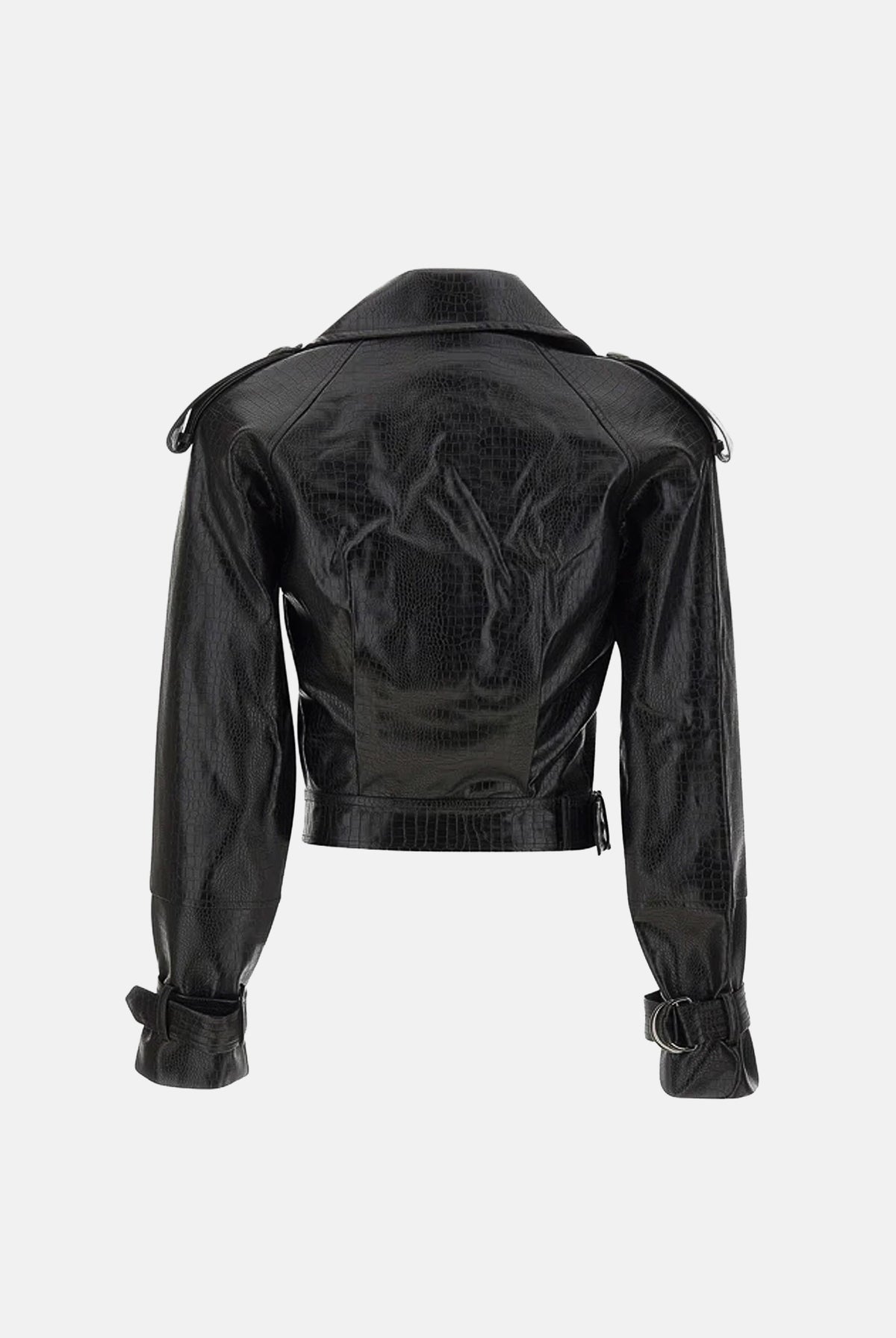 TWENTY FOURHAITCH Giubbotto CROPPED LEATHER JACKET nero da donna taglio chiodo in ecopelle A0216NER62A . TWENTY FOURHAITCH