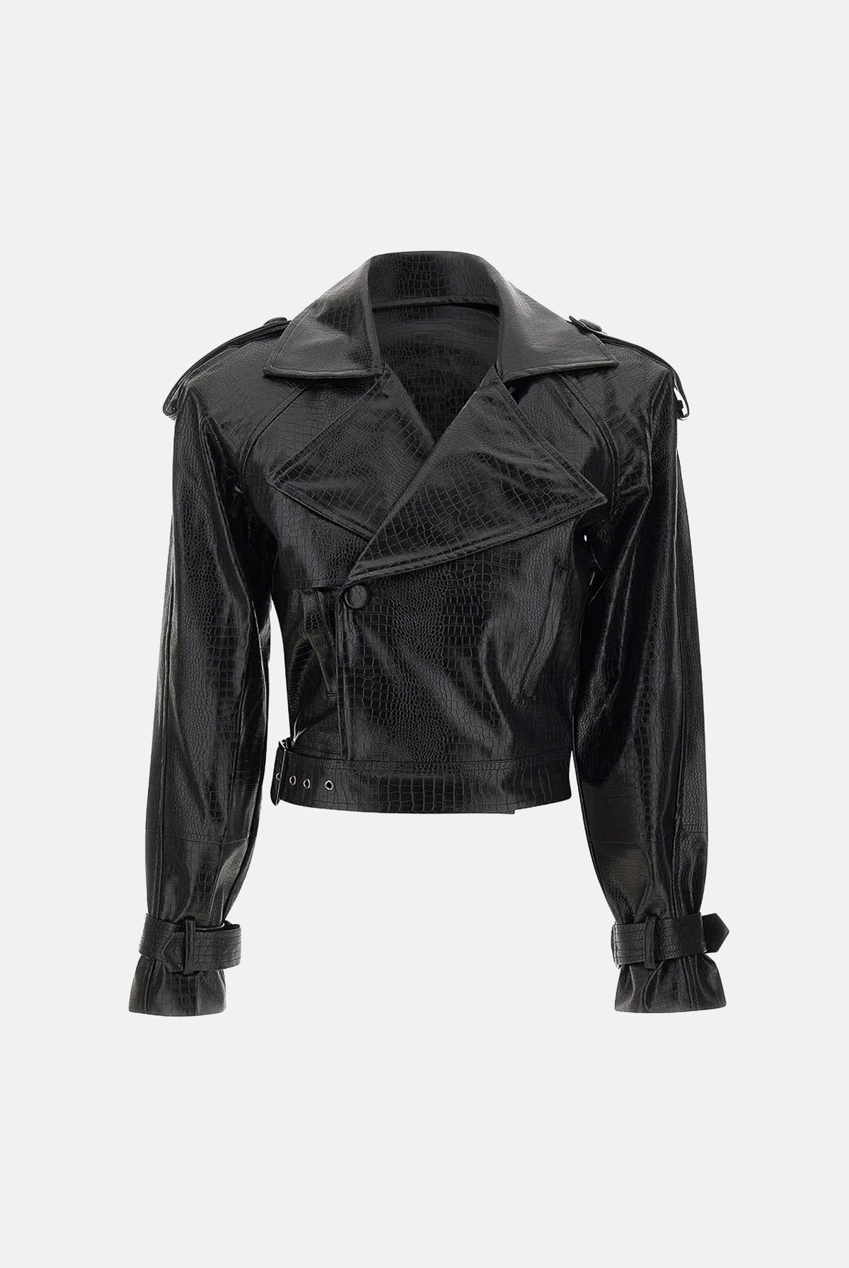 TWENTY FOURHAITCH Giubbotto CROPPED LEATHER JACKET nero da donna taglio chiodo in ecopelle A0216NER62A . TWENTY FOURHAITCH