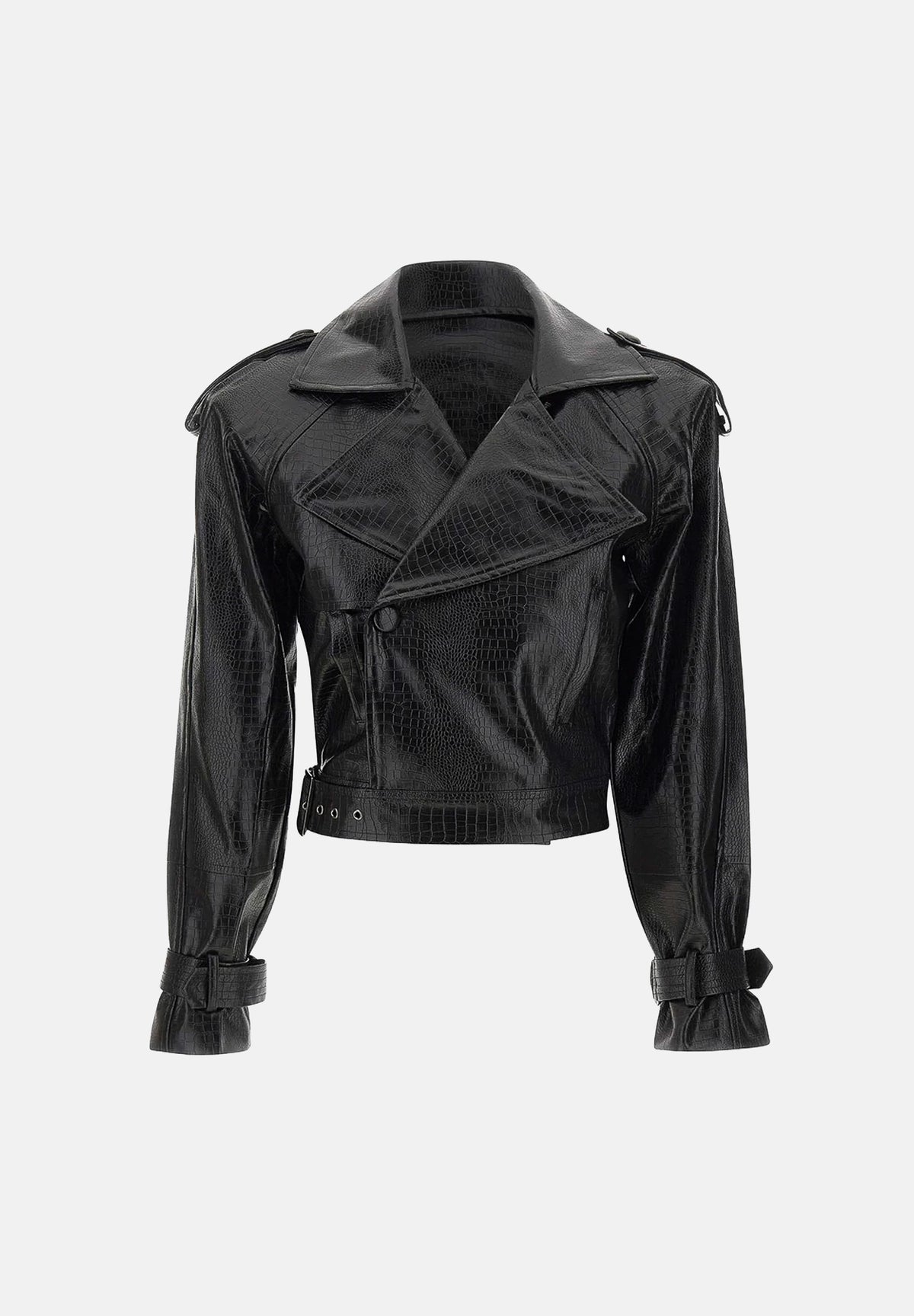 TWENTY FOURHAITCH Giubbotto CROPPED LEATHER JACKET nero da donna taglio chiodo in ecopelle A0216NER62A . TWENTY FOURHAITCH