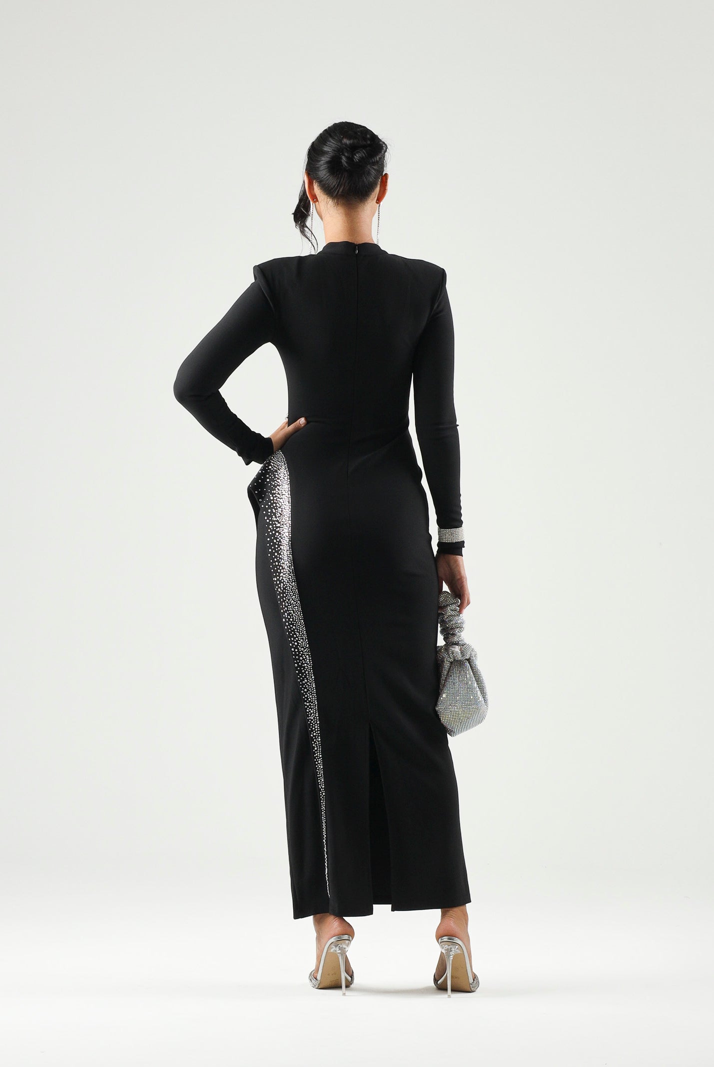 TWENTY FOURHAITCH Abito lungo con applicazione laterale luminosa Nero Donna. A0217NER62A . TWENTY FOURHAITCH
