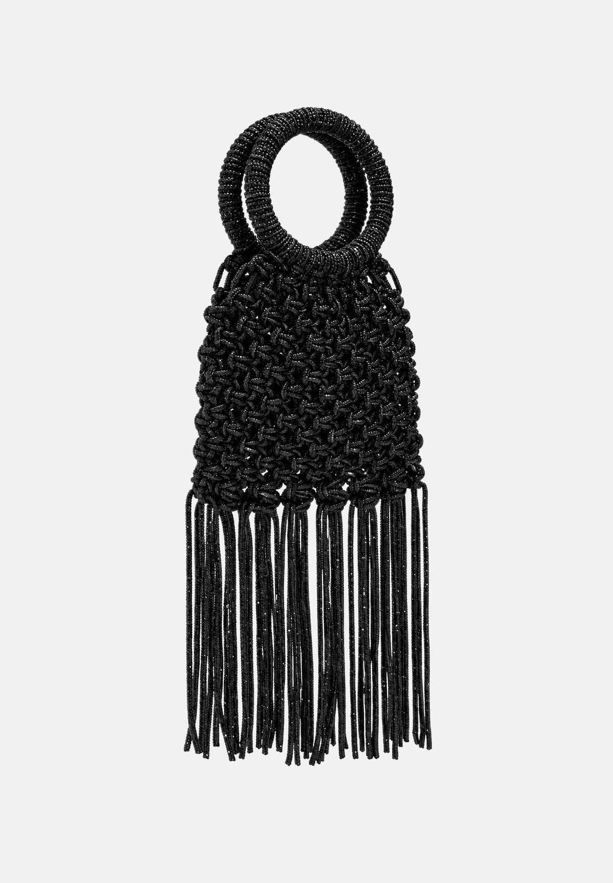 TWENTY FOURHAITCH Borsa a mano nera per donna con manico rigido circolare e frange pendenti. BAG0004562A . TWENTY FOURHAITCH