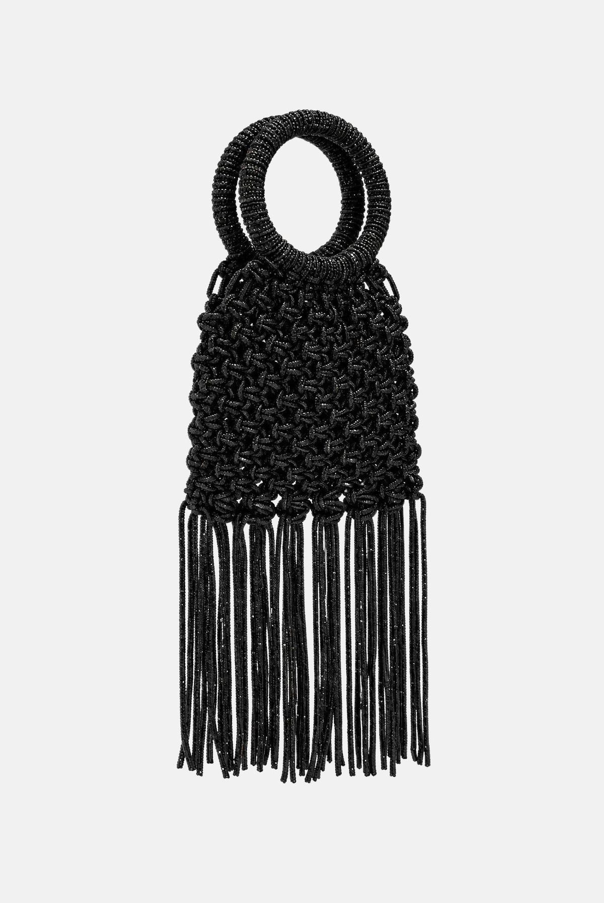 TWENTY FOURHAITCH Borsa a mano nera per donna con manico rigido circolare e frange pendenti. BAG0004562A . TWENTY FOURHAITCH