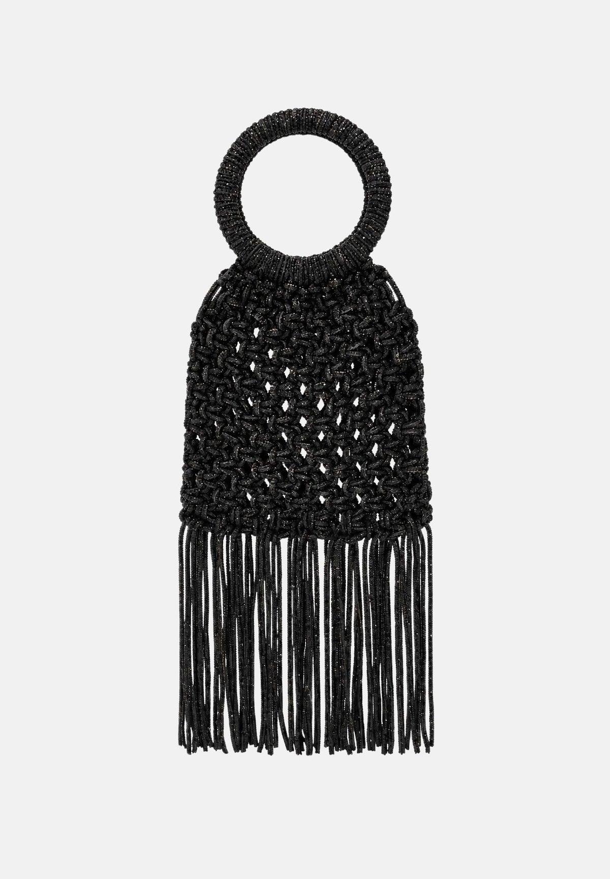 TWENTY FOURHAITCH Borsa a mano nera per donna con manico rigido circolare e frange pendenti. BAG0004562A . TWENTY FOURHAITCH