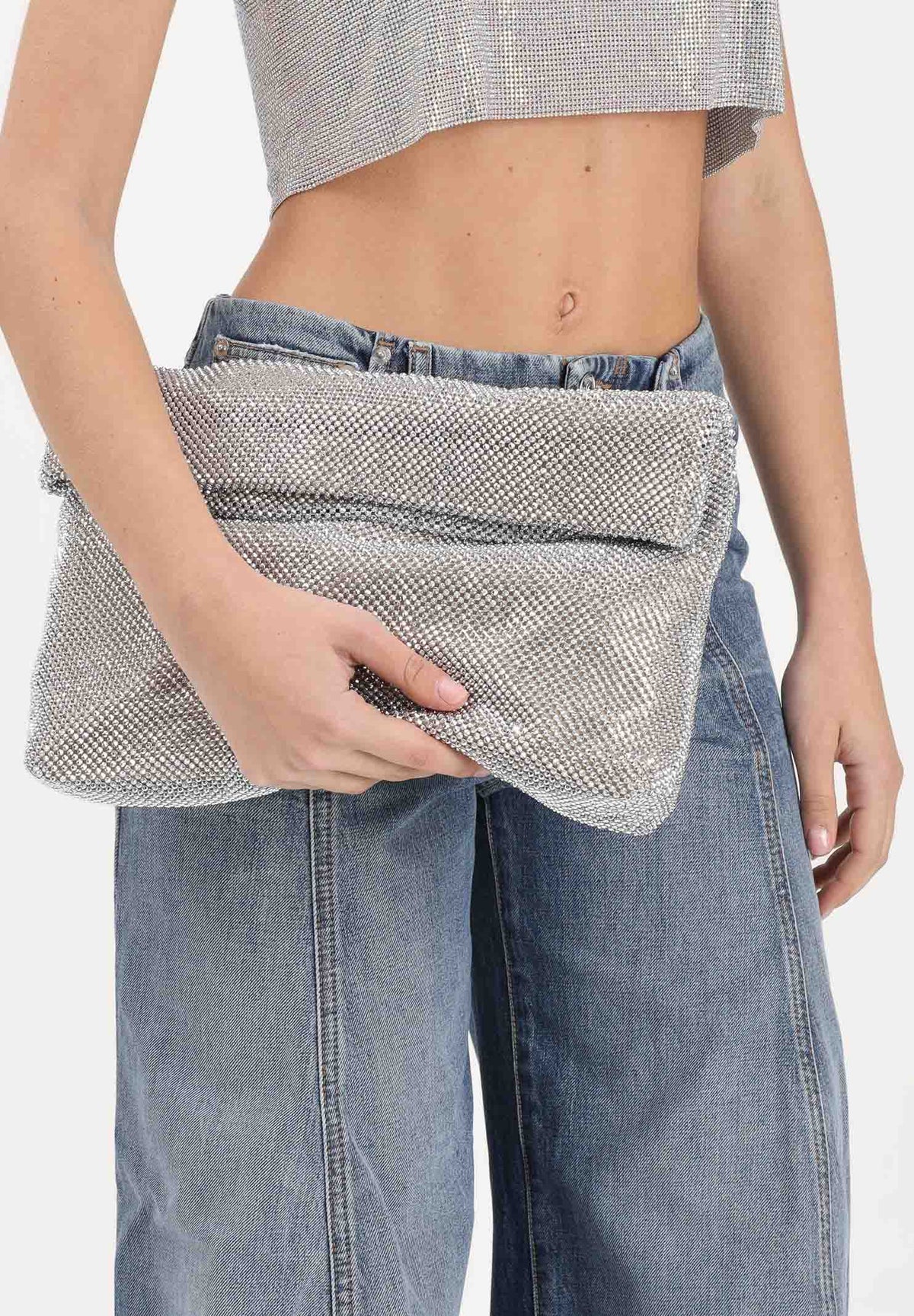 TWENTY FOURHAITCH Pochette argento da donna con micro strass LB1006962P ARG TWENTY FOURHAITCH