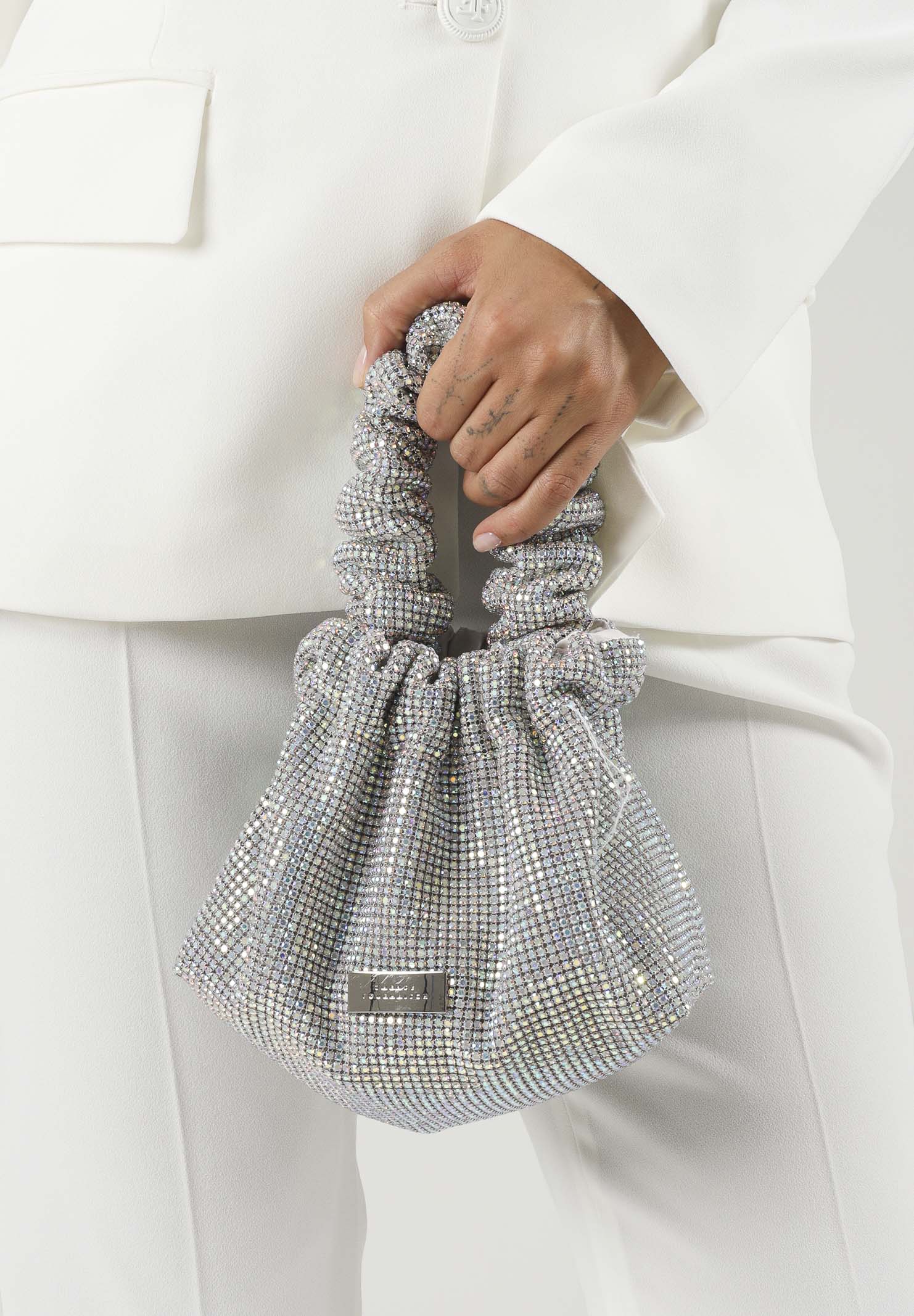 TWENTY FOURHAITCH Borsa a mano argento da donna con strass LB1028162P BOR TWENTY FOURHAITCH
