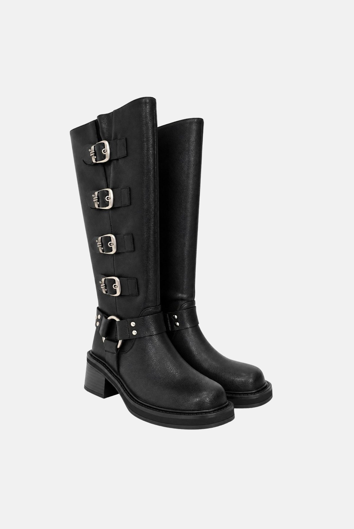 TWENTY FOURHAITCH Anfibi neri per donna con cinturini e fibbie metalliche laterali. S0154NER62A . TWENTY FOURHAITCH