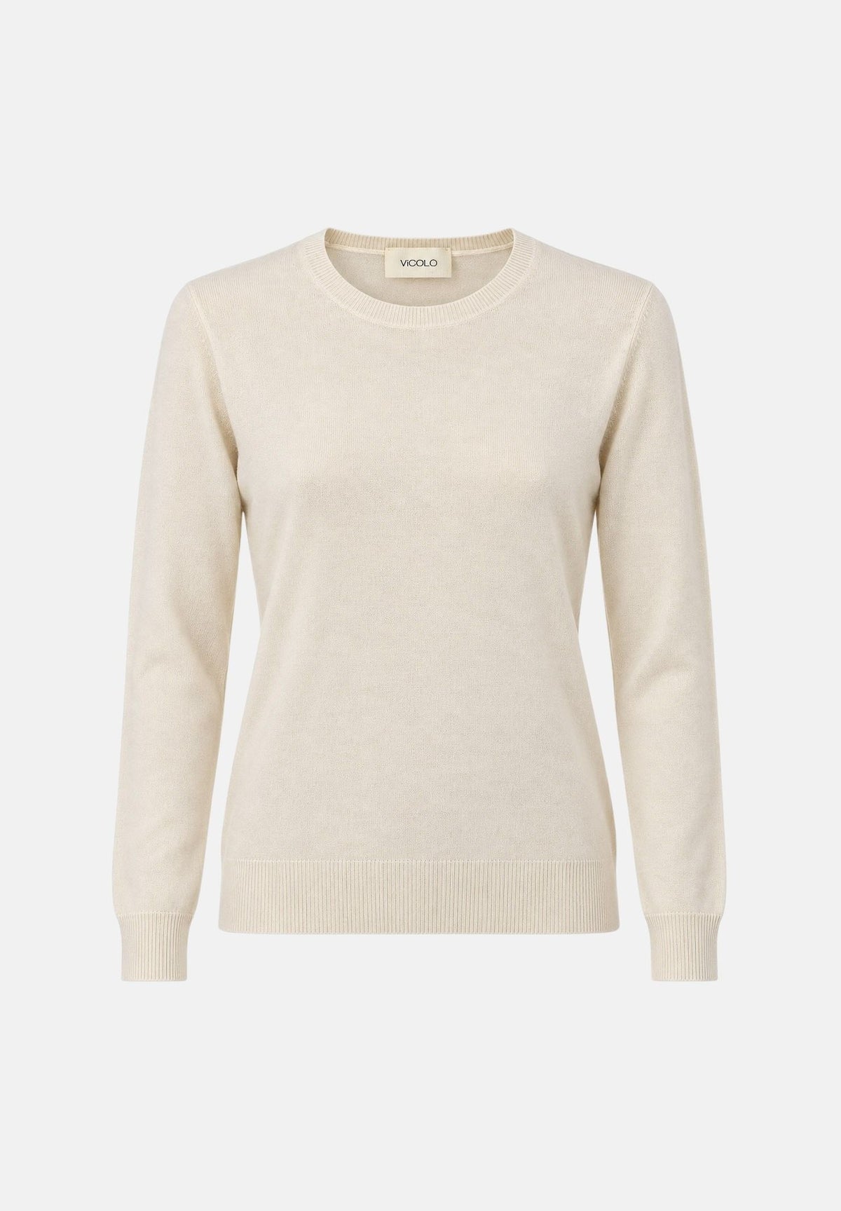 VICOLO Maglia girocollo PULL GIROCOLLO Naturale bianco panna da donna, in morbida maglia misto viscosa, con maniche lunghe, collo, polsini e fondo rifiniti a costine. 2AC2055 A02 VICOLO