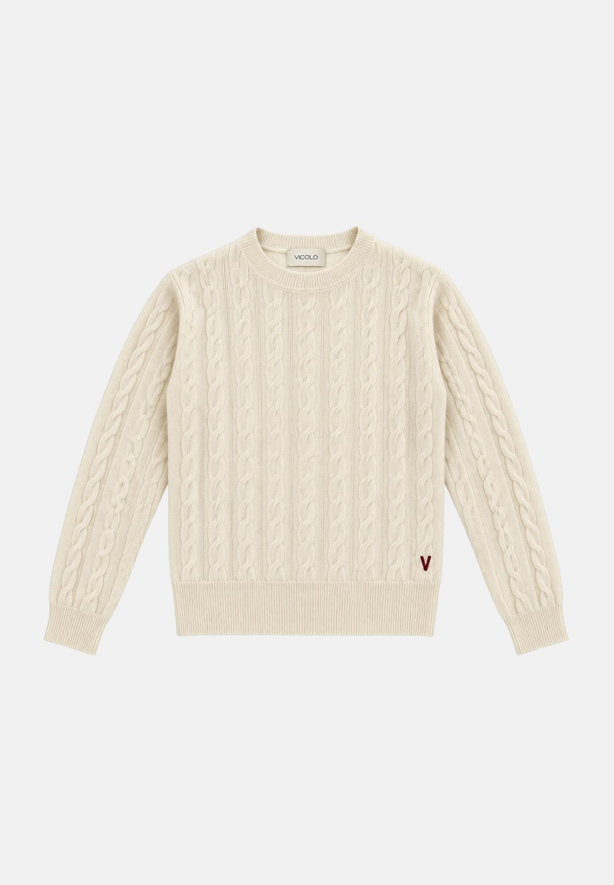 VICOLO Maglione girocollo naturale-panna da donna con mini logo laterale e lavorazione a trecce<BR/> 2AC2068 A02 VICOLO