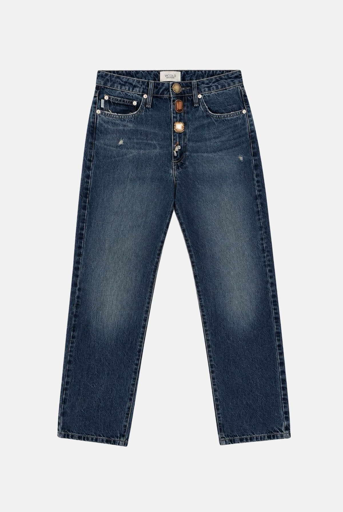 VICOLO Jeans ZOE blu per donna con chiusura frontale impreziosita da bottoni gioiello. DAC5099 ADEBL VICOLO