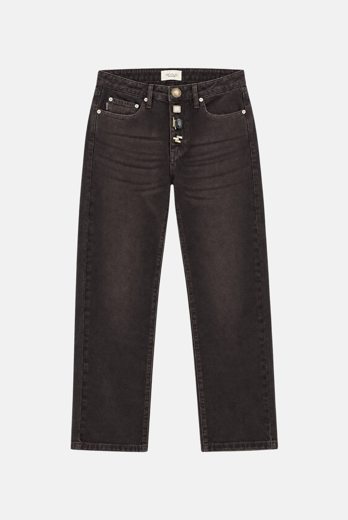 VICOLO Jeans ZOE fondente- marrone per donna con bottoni gioiello e linea regular. DAC5106 ACU69 VICOLO