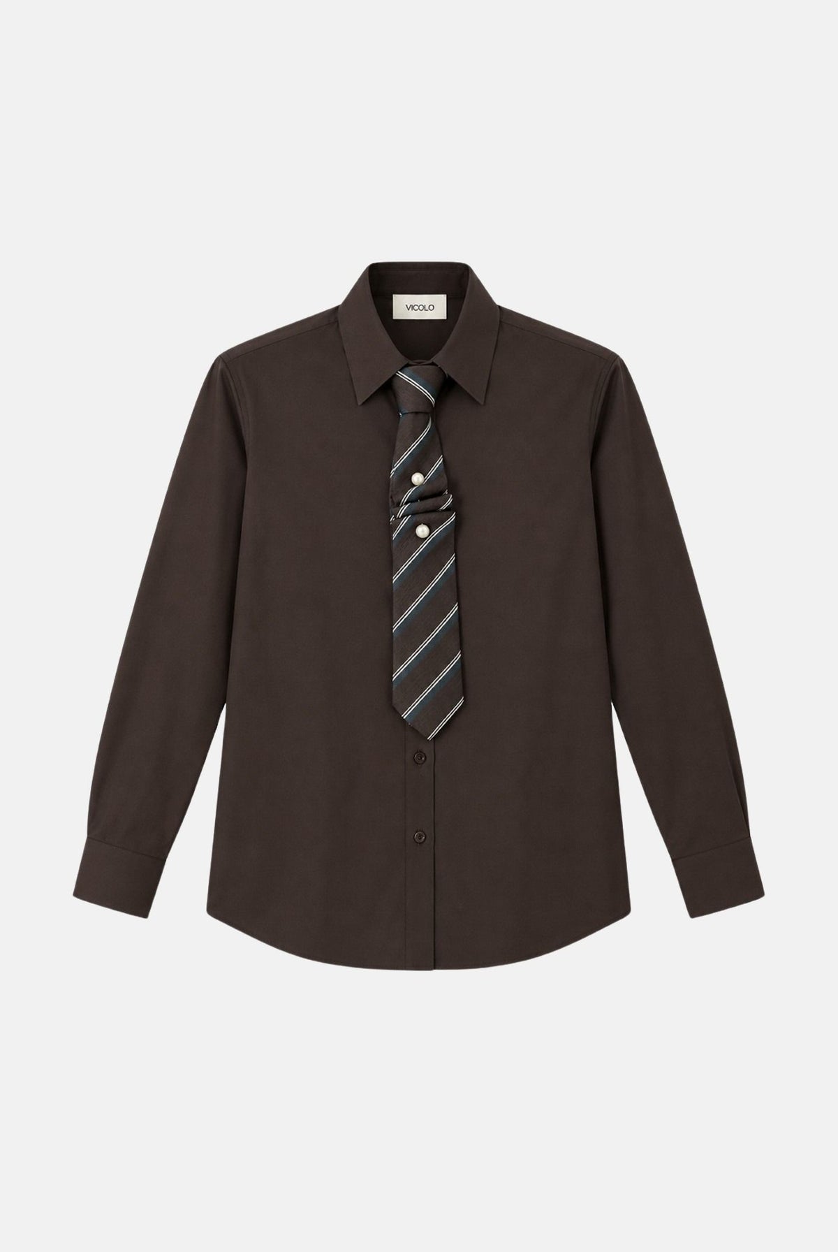 VICOLO Camicia manica lunga marrone da donna con cravatta e spilla coordinate RAC0015 ACU69 VICOLO