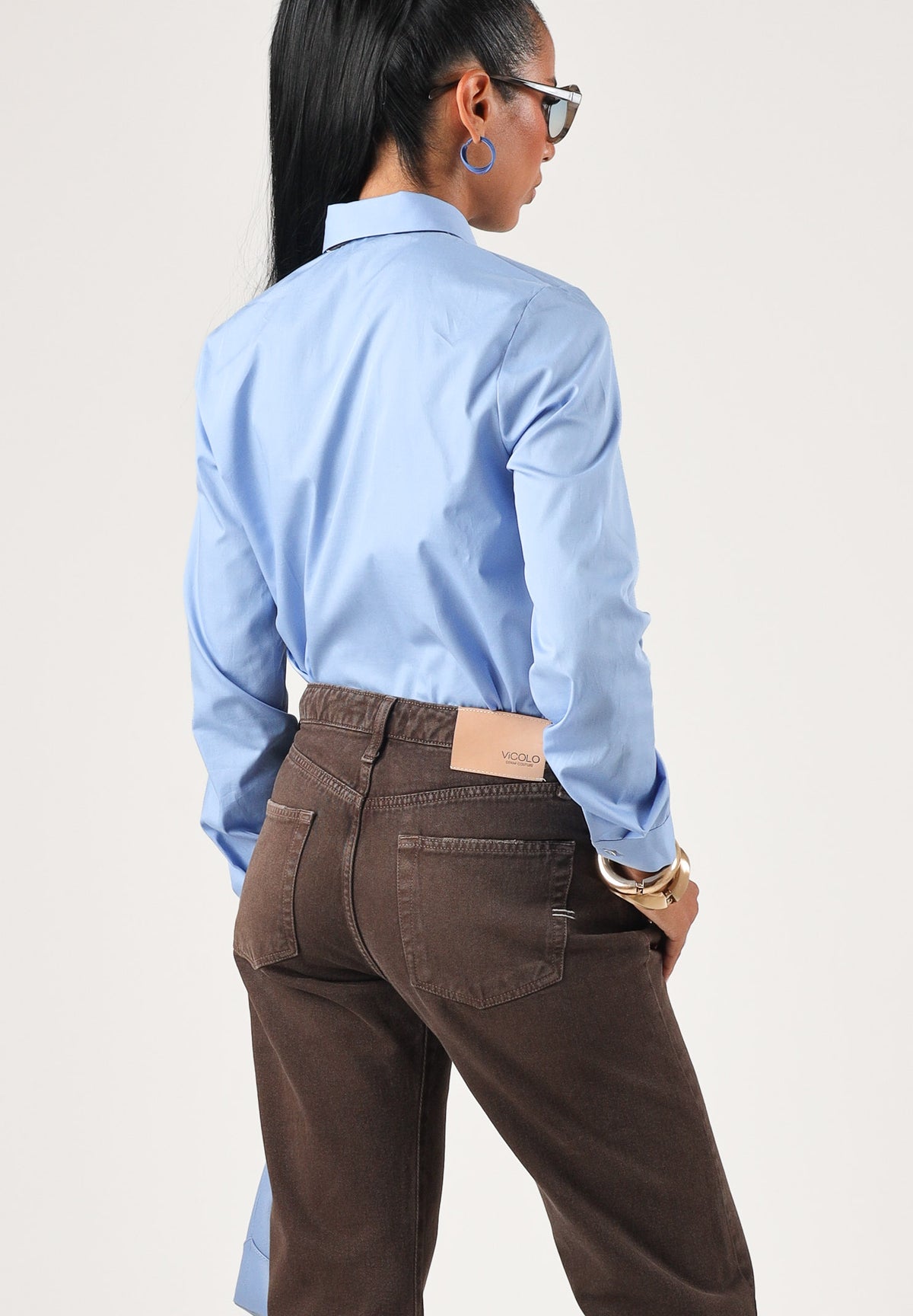 VICOLO Camicia manica lunga azzurra da donna con cravatta e spilla coordinate RAC0015 ACU82 VICOLO
