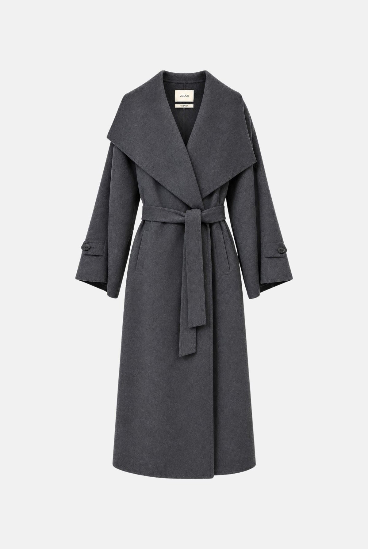 VICOLO Cappotto lungo da donna grigio antracite con collo a scialle e cintura da annodare in vita TAC0020 A193 VICOLO