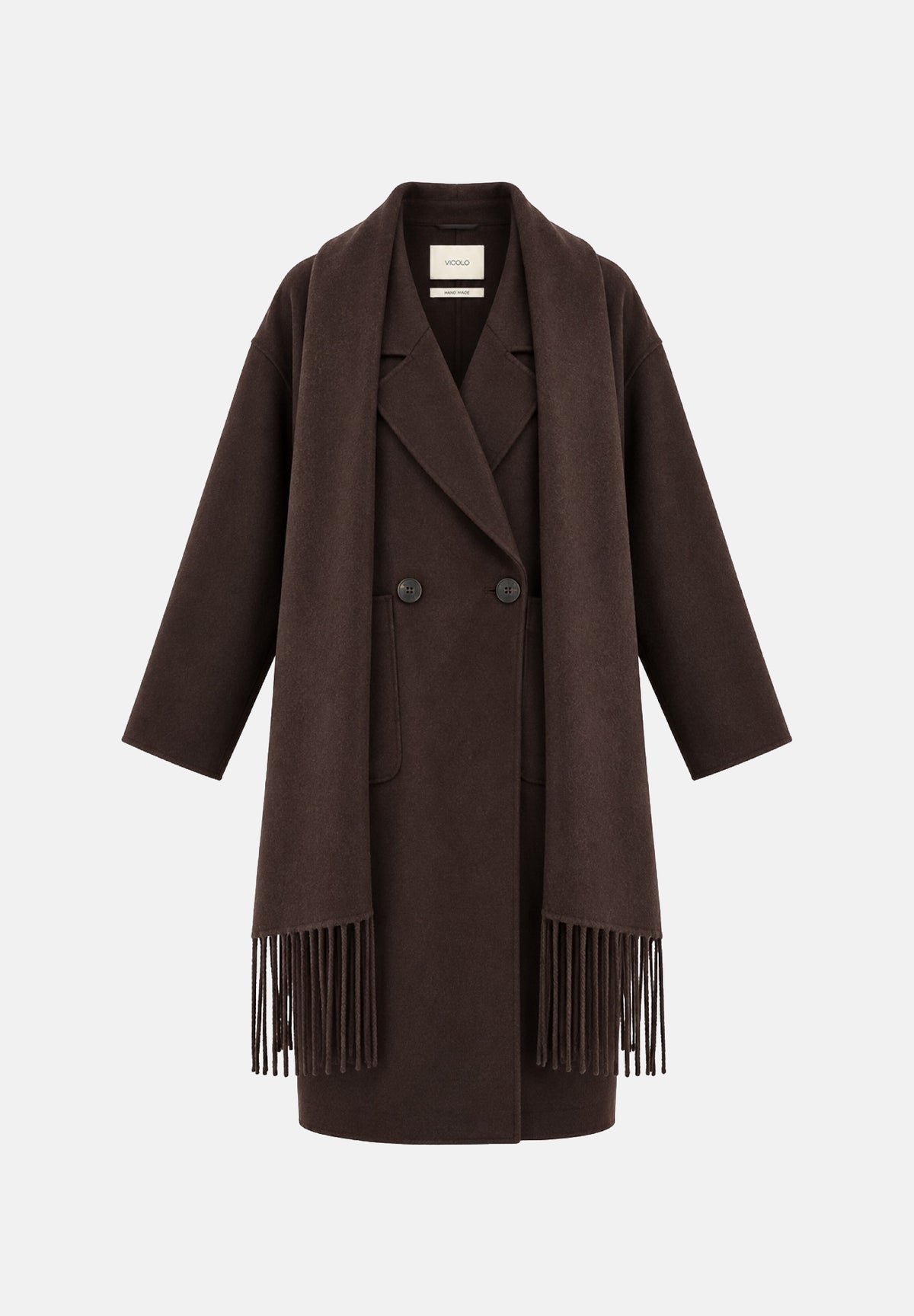 VICOLO Cappotto doppiopetto in misto lana marrone-fondente scuro con sciarpa TAC0022 ACU69 VICOLO