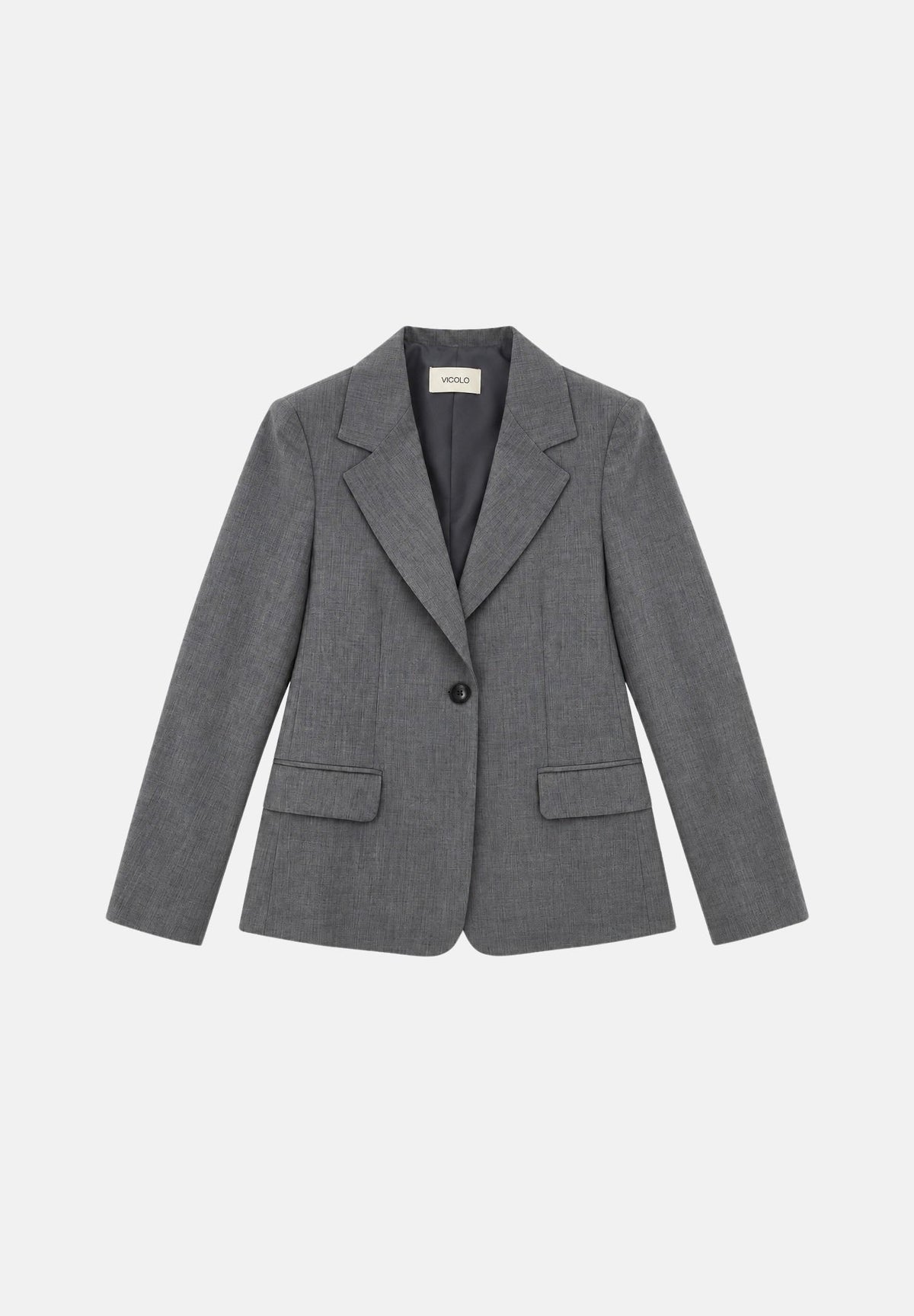 VICOLO Giacca monopetto grigia per donna con revers classici, bottone ricoperto e tasche con patta. TAC0318 A193 VICOLO