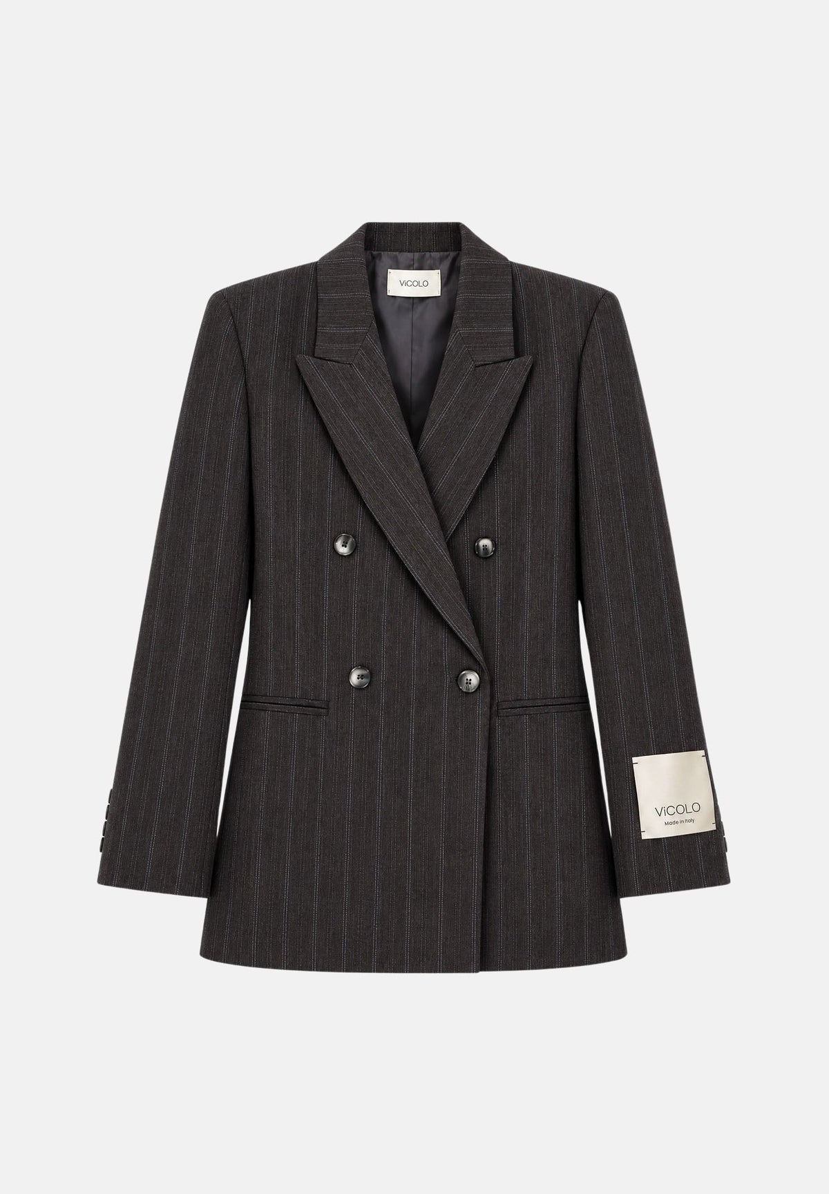 VICOLO Blazer BLAZER DOPPIOPETTO GESSATO Antracite grigio antracite scuro da donna, con fantasia gessata a righe sottili, revers a lancia, chiusura doppiopetto con bottoni e particolare etichetta applicata sulla manica. TAC0412 ACFANT VICOLO