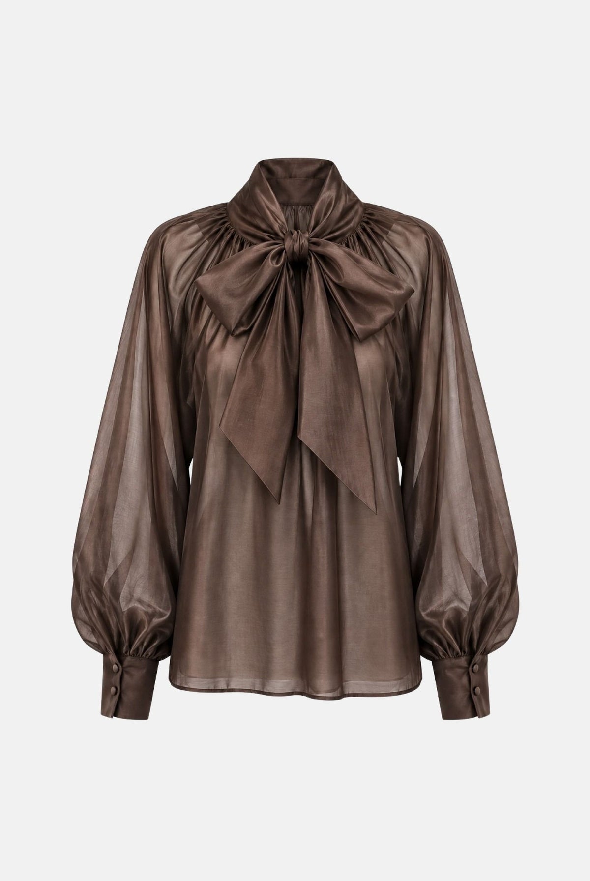 VICOLO Blusa moro marrone da donna con nodo drappeggiato e maniche a palloncino TAC0429 ACU68 VICOLO