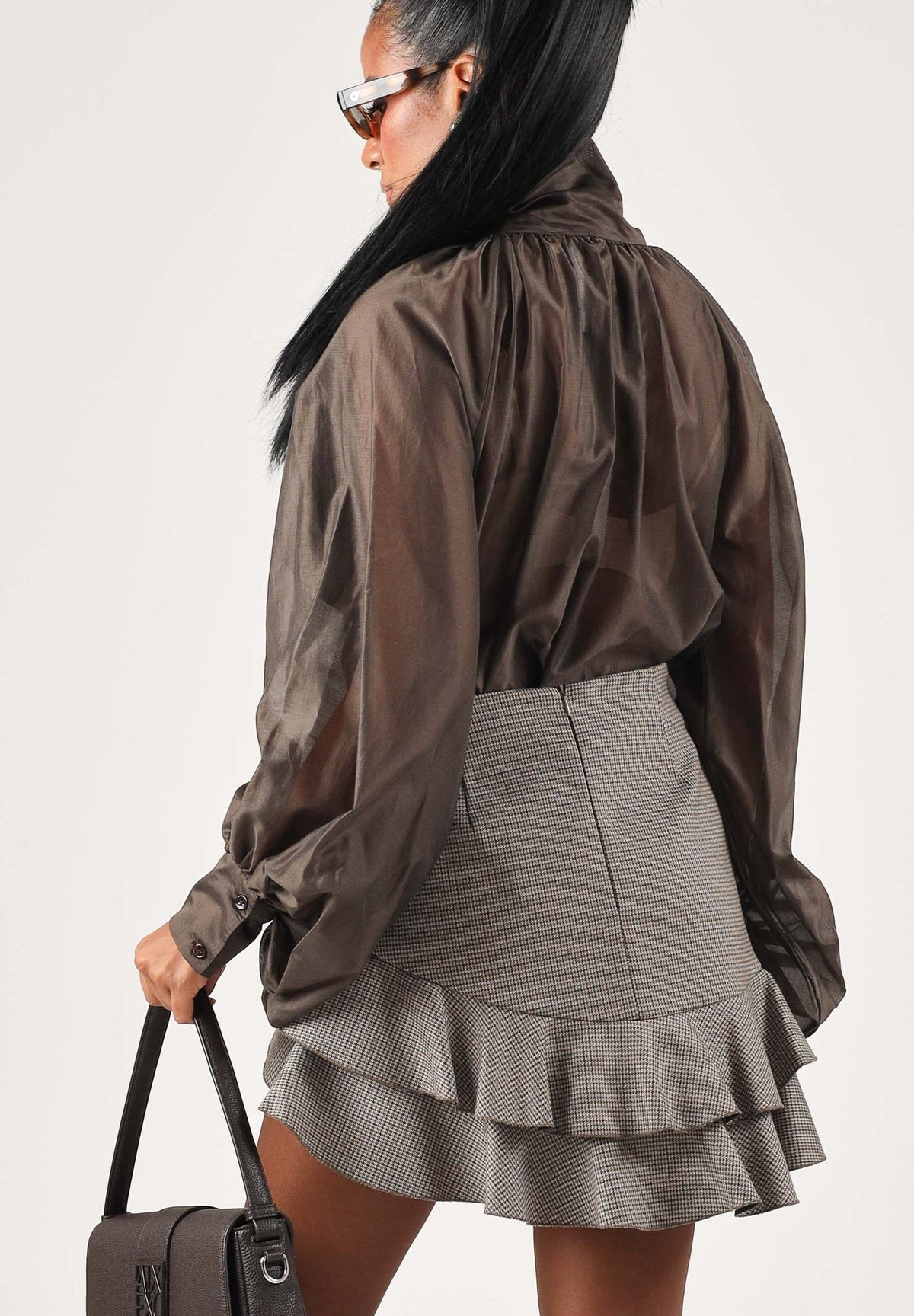 VICOLO Blusa moro marrone da donna con nodo e maniche a palloncino TAC0429 ACU68 VICOLO