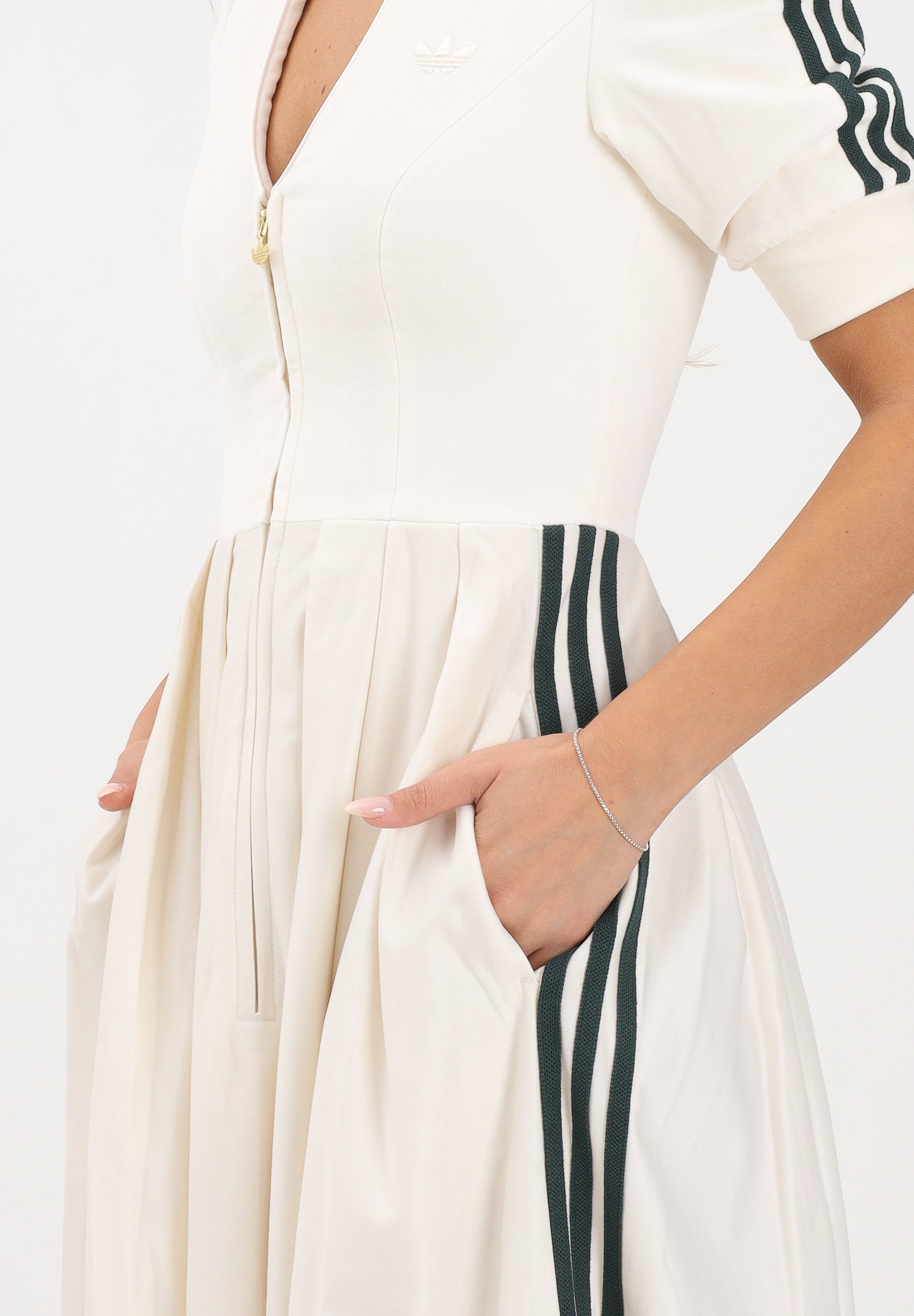 ADIDAS ORIGINALS Abito midi DIRNDL panna da donna KF2301 . ADIDAS ORIGINALS