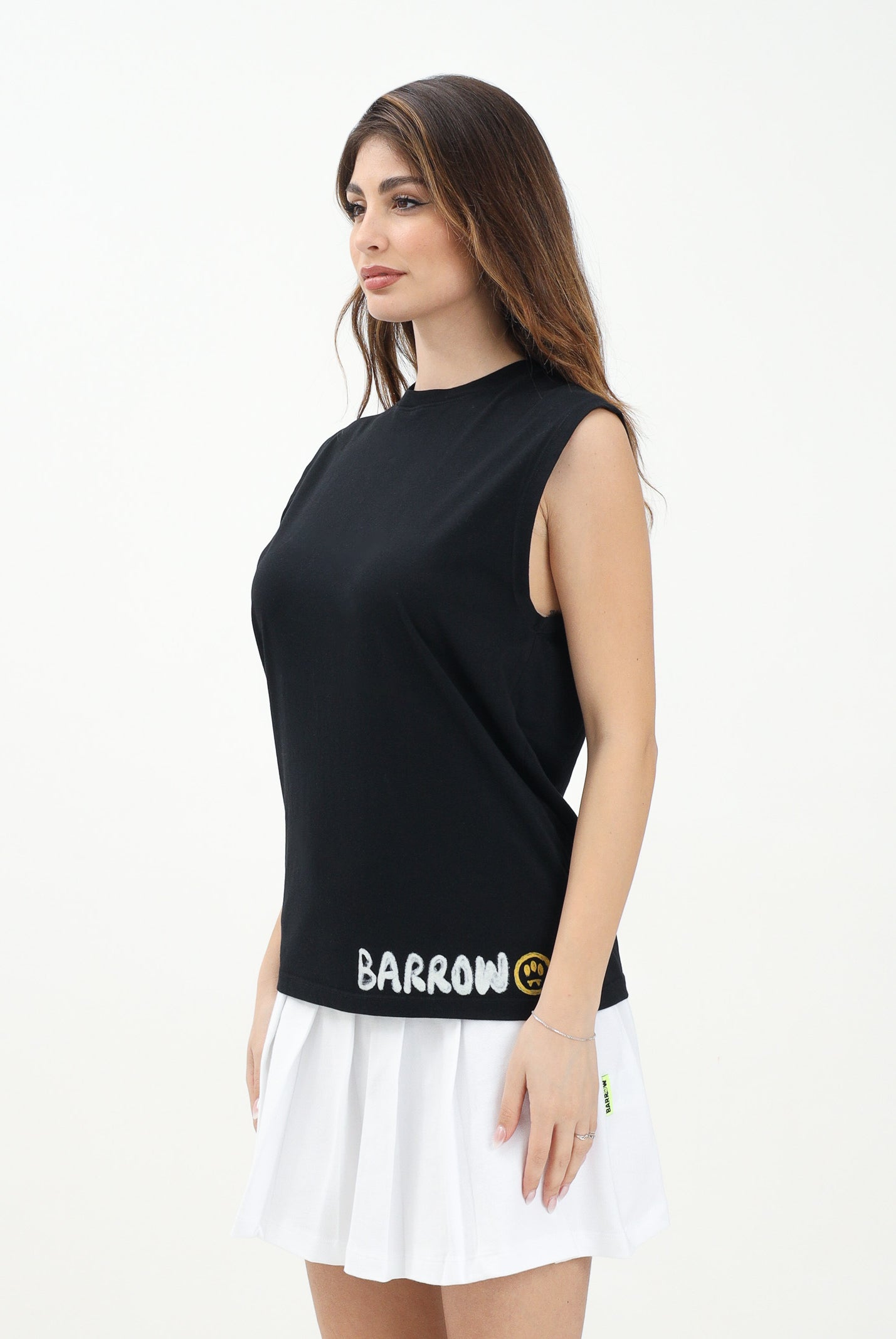 BARROW T-shirt senza maniche nera per donna, ragazzi e bambini con stampa logo S5BKJUTA051 110 BARROW