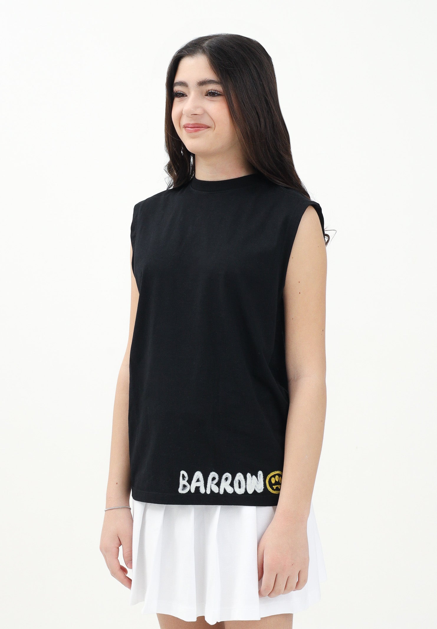 BARROW T-shirt senza maniche nera per donna, ragazzi e bambini con stampa logo S5BKJUTA051 110 BARROW