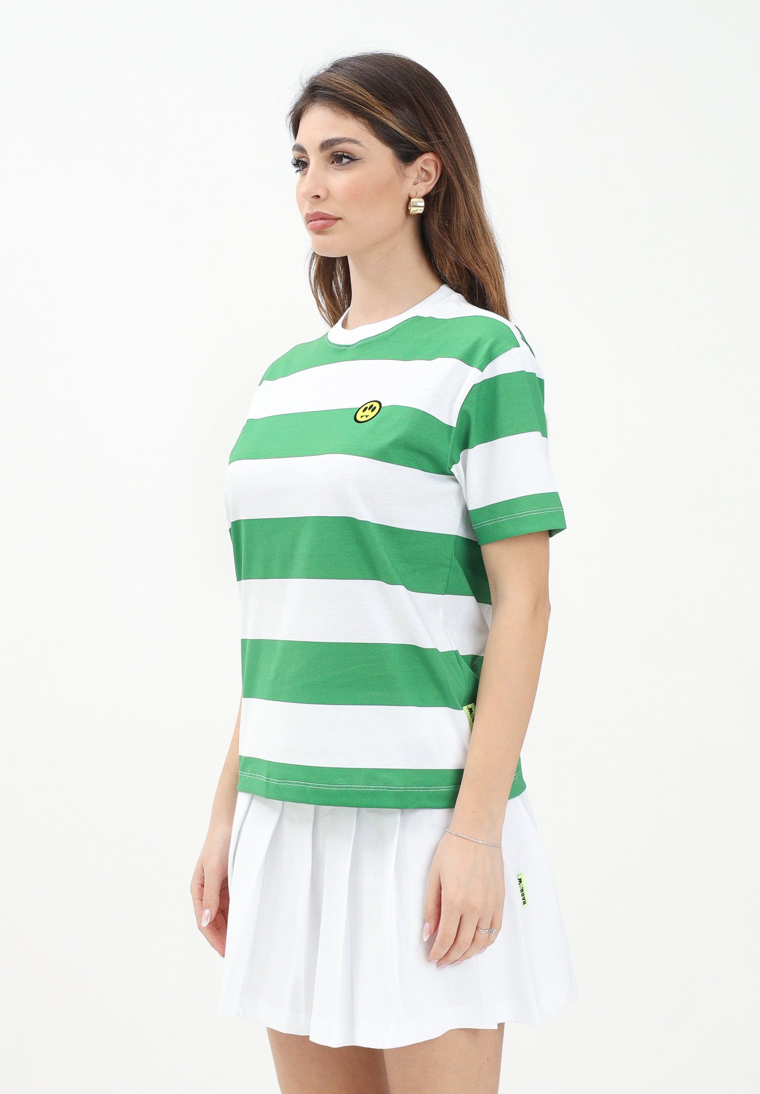BARROW T-shirt a manica corta per donna, ragazzi e bambini caratterizzata da ampie righe orizzontali verdi e bianche S5BKJUTH013 240 BARROW