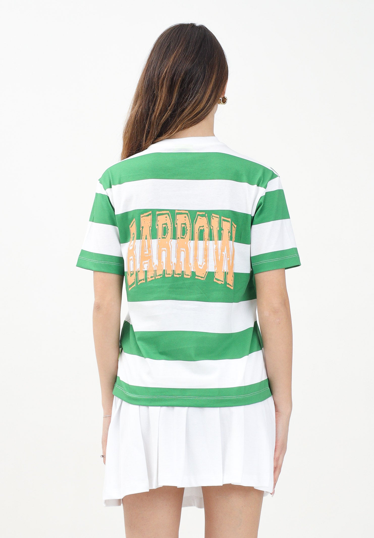 BARROW T-shirt a manica corta per donna, ragazzi e bambini caratterizzata da ampie righe orizzontali verdi e bianche S5BKJUTH013 240 BARROW