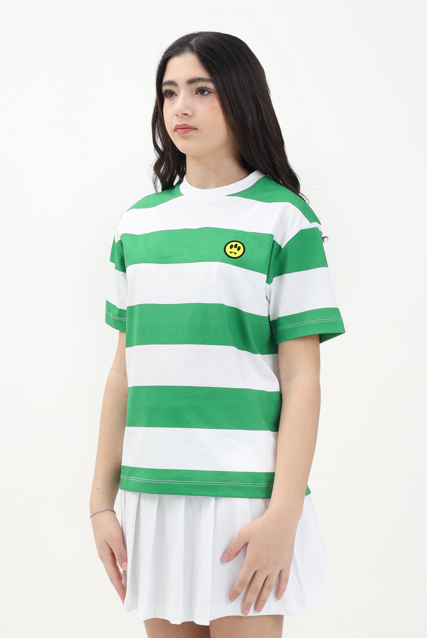 BARROW T-shirt a manica corta per donna, ragazzi e bambini caratterizzata da ampie righe orizzontali verdi e bianche S5BKJUTH013 240 BARROW
