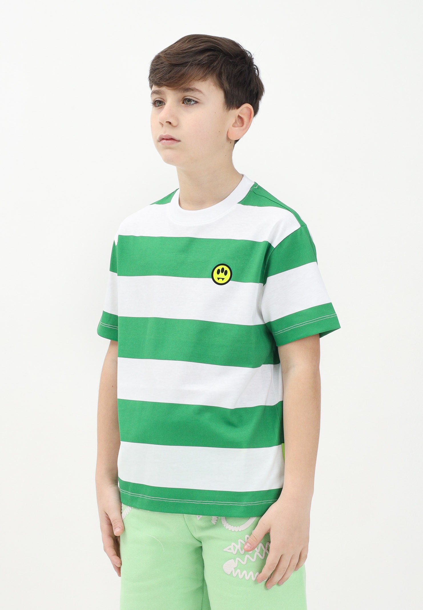 BARROW T-shirt a manica corta per donna, ragazzi e bambini caratterizzata da ampie righe orizzontali verdi e bianche S5BKJUTH013 240 BARROW