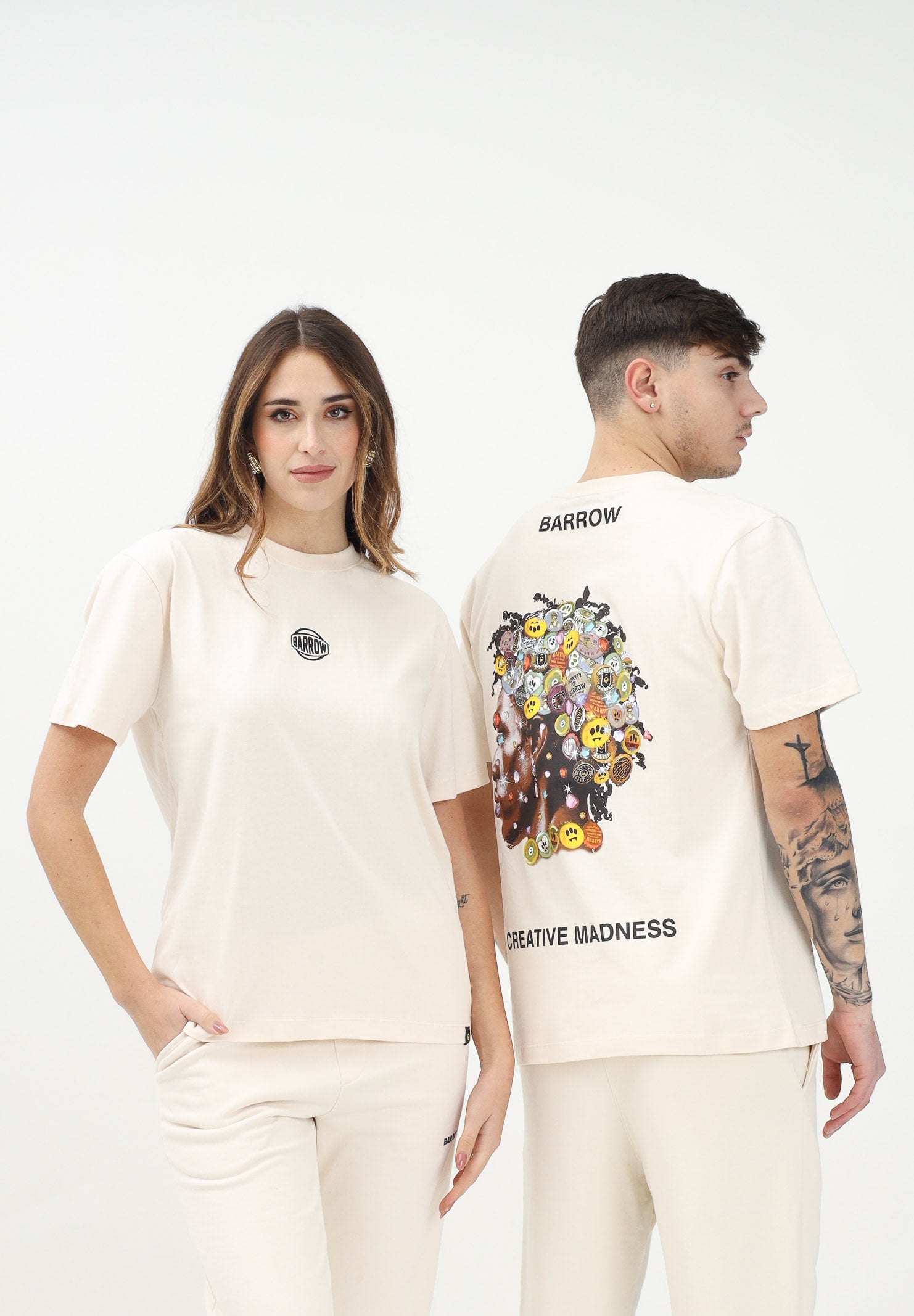 BARROW T-shirt a manica corta vaniglia per uomo e donna con maxi stampa sul retro S5BWUATH157 BW029 BARROW