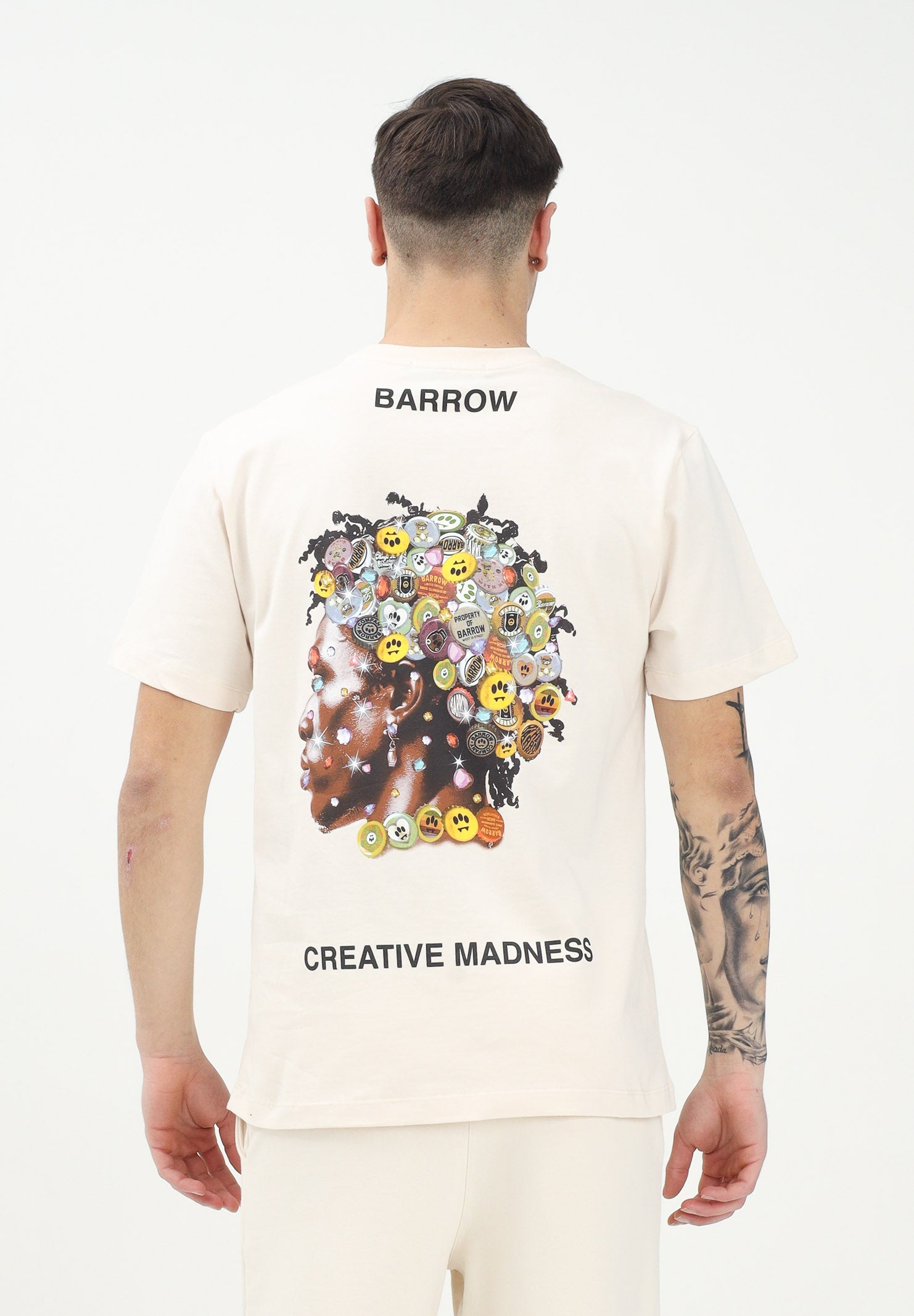 BARROW T-shirt a manica corta vaniglia per uomo e donna con maxi stampa sul retro S5BWUATH157 BW029 BARROW